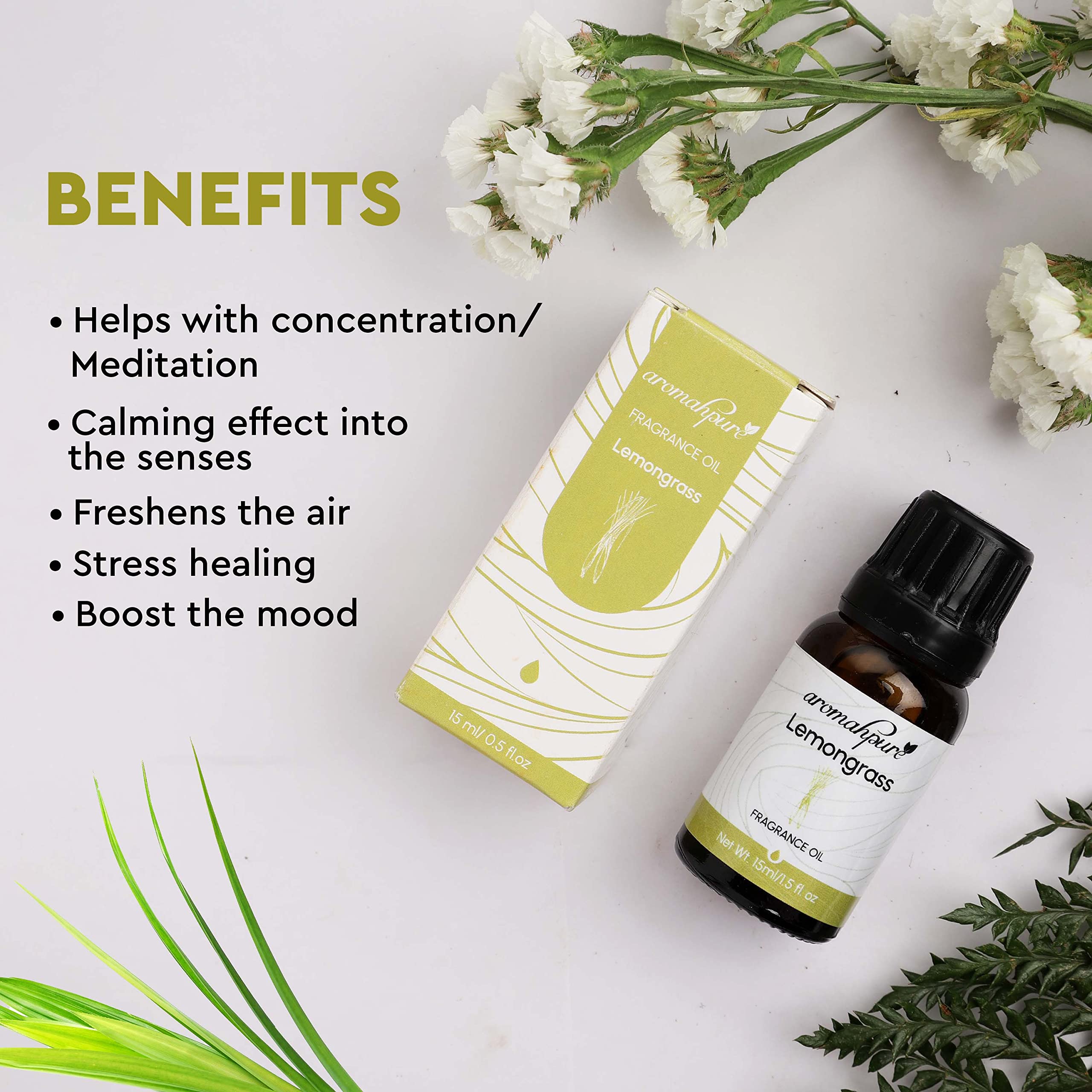 Aromahpure Lemongrass Essential Oil - 15ml | 100% Pure Aromatherapy Oil for Diffusers, Candles & Soap Making | IFRA Certified | Stress Relief & Meditation Aid | Perfect for Home Spa, Yoga & Relaxation