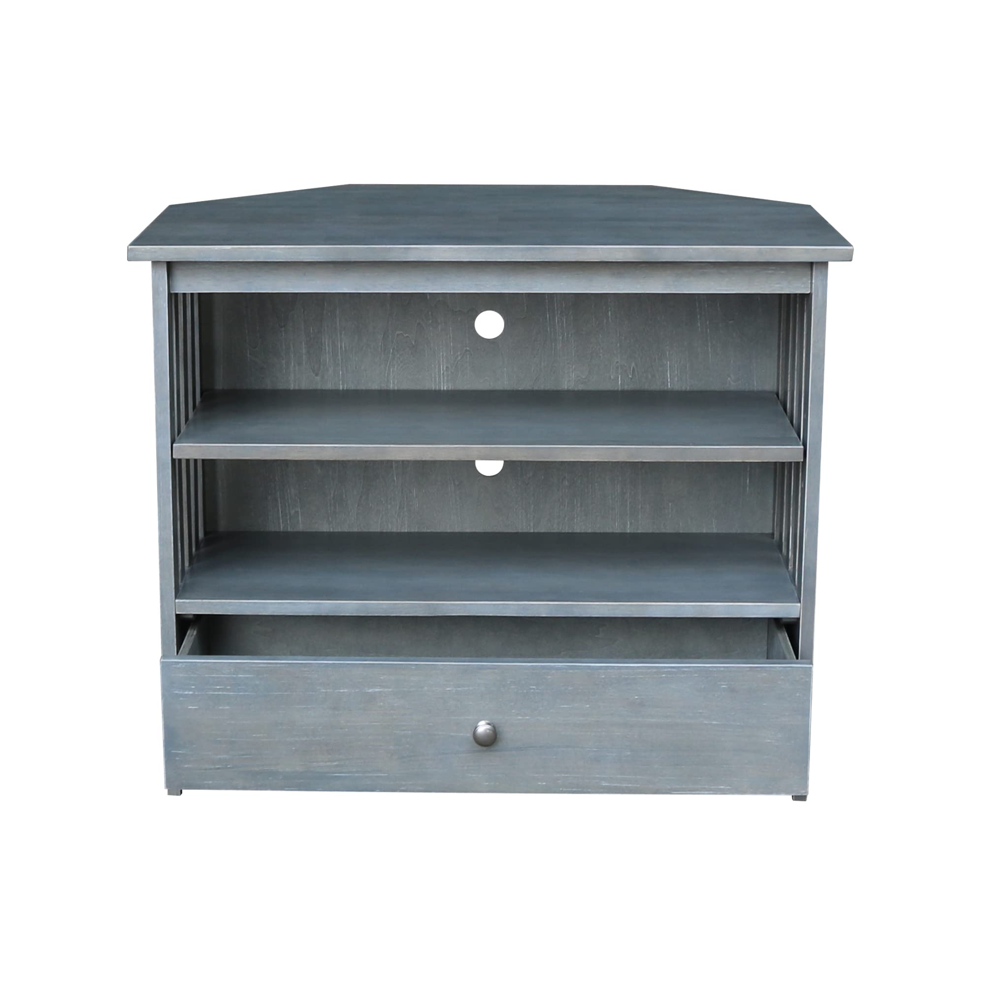IC International Concepts Mission Corner TV Stand for 27-Inch TVs - Space Saving Wooden TV Cabinet with Sturdy Construction - Heather Grey Antique Washed Finish - Perfect for Small Living Rooms, Bedrooms & Apartments