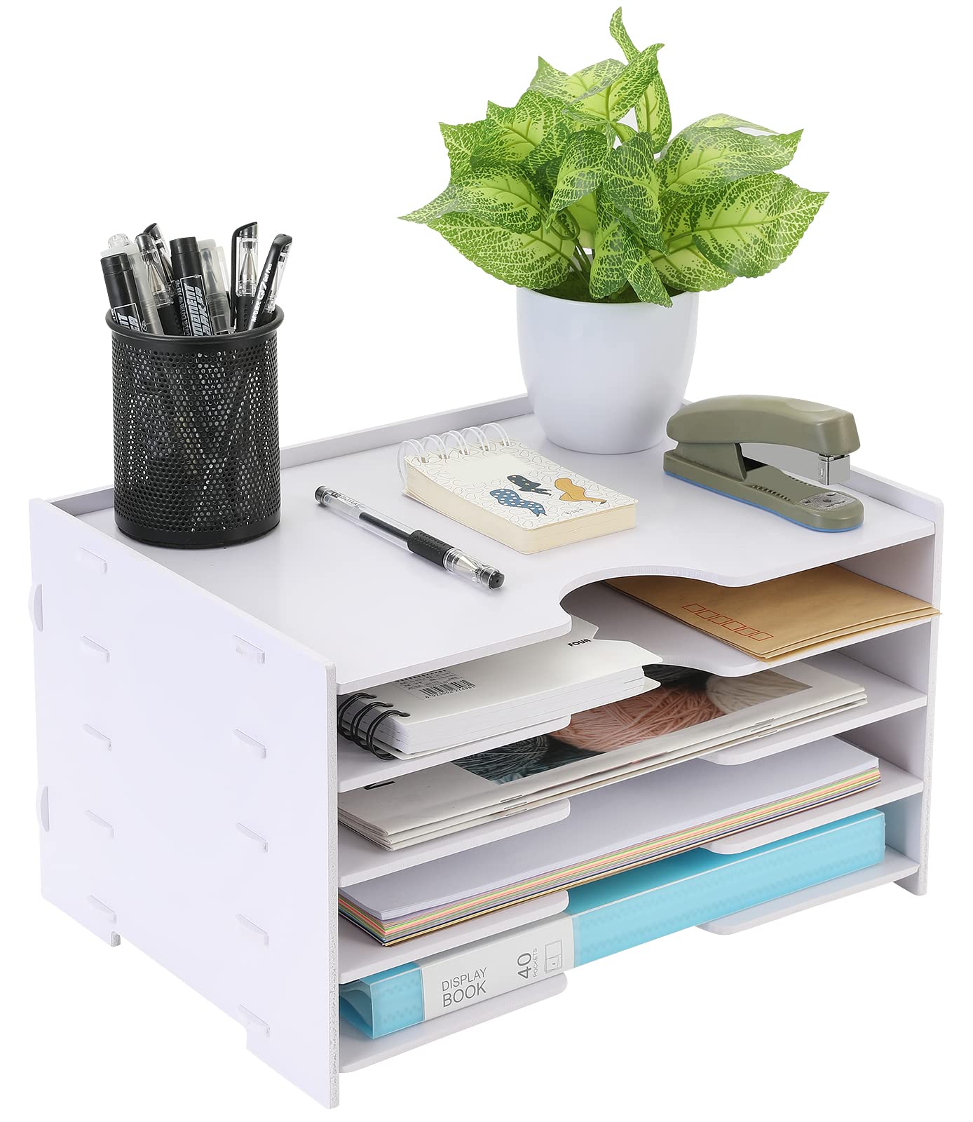 4-Tier Wooden Desktop Paper Organizer - Office & Home Storage