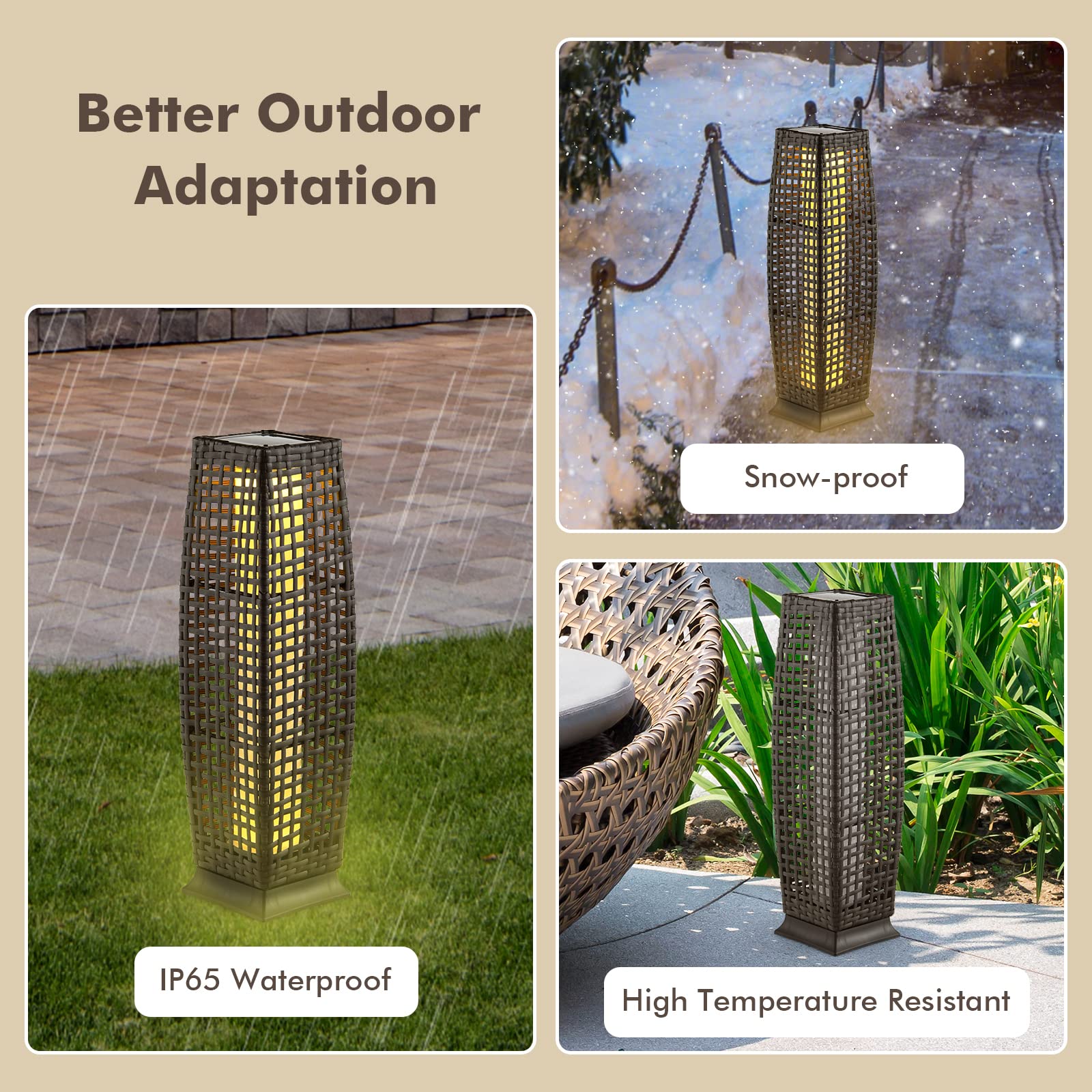 Tangkula 2-Piece Solar Powered Outdoor Floor Lamps - IP65 Waterproof Wicker LED Lanterns with Auto On/Off for Garden, Patio, Porch, Deck & Pathway Lighting (Cross-Mix Brown) | Weather-Resistant Decorative Lighting for Backyard, Poolside & Landscape
