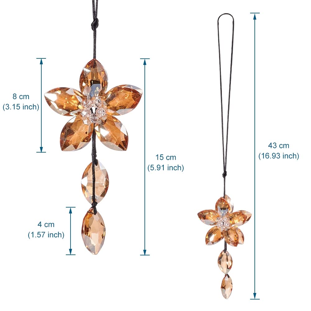 Crystal Flower Car Rear View Mirror Pendant - Elegant Champagne Hanging Ornament for Good Luck & Protection | Perfect Car Accessories for Women, Gift Ideas & Daily Commute