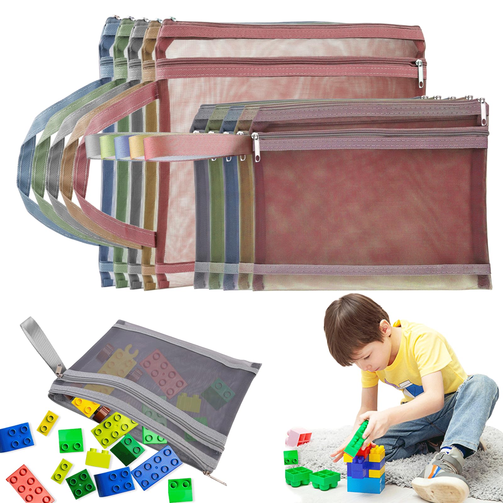 10 Pack Mesh Zipper Pouch Bags - A4 A5 Size Double Layer Nylon Puzzle Organizer with Clear Window | Storage Solution for Building Blocks, Board Games, Office & Home Supplies | Perfect for Toy Organization, School Supplies & Travel Accessories