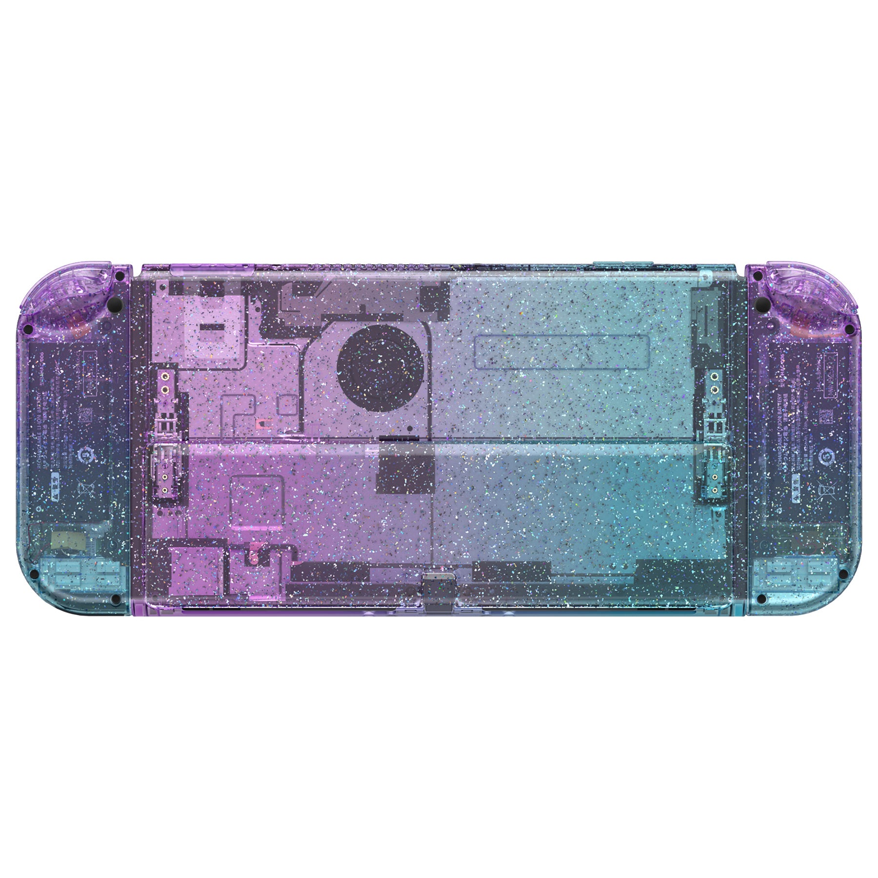 eXtremeRate Glitter Gradient Translucent Bluebell & Blue Full Set Shell for Nintendo Switch OLED - Replacement Console Back Plate, Kickstand, Joycon Controller Housing & Buttons | Custom Gaming Accessories for Nintendo Switch OLED Model - Perfect for Gaming Enthusiasts & DIY Modders