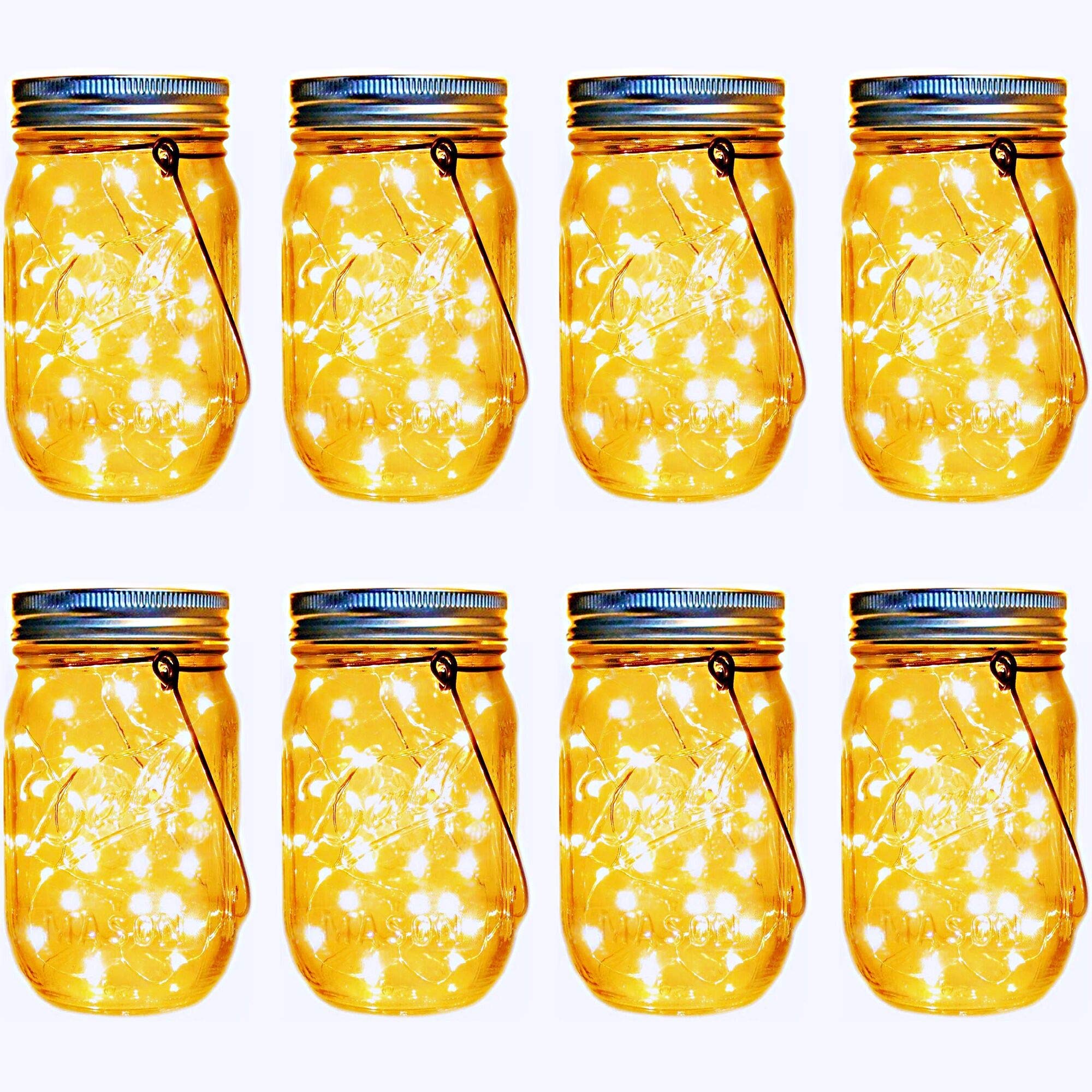 8 Pack Solar Fairy Lights with 30 LEDs - Waterproof Hanging Firefly String Lights for Outdoor Garden, Patio, Lawn & Table Decor (Includes 8 Hangers & Jars) - Perfect for Backyard Parties, Weddings & Romantic Evenings