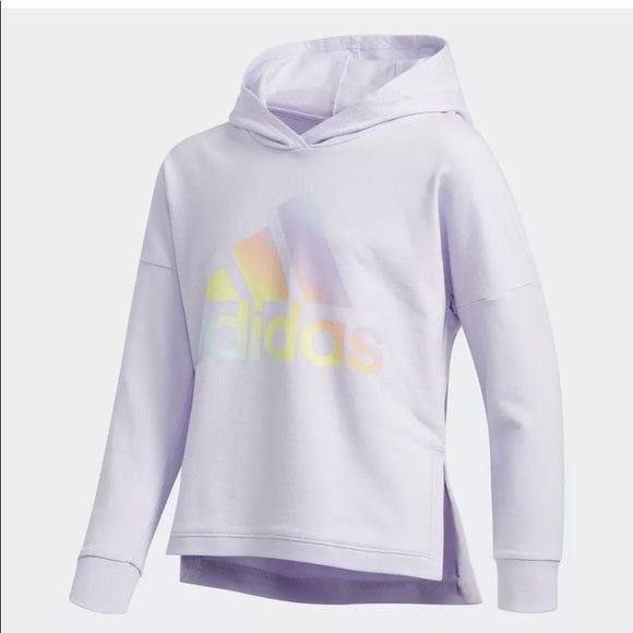 Adidas Badge of Sport Hoodie for Girls - Size Large (14) - Purple & Multi-Colored | Comfortable & Stylish for School, Sports & Everyday Wear