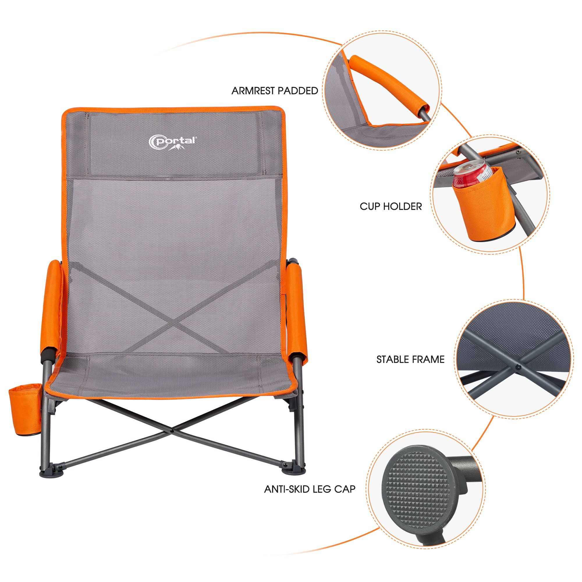 Best Lightweight Portable Beach Chair for Adults - 300LBS Capacity, Low Camping Chair with Cup Holder & Mesh Back, Foldable Outdoor Chair with Carry Bag - Perfect for Beach, Picnic, Travel, Concert & Festival Use