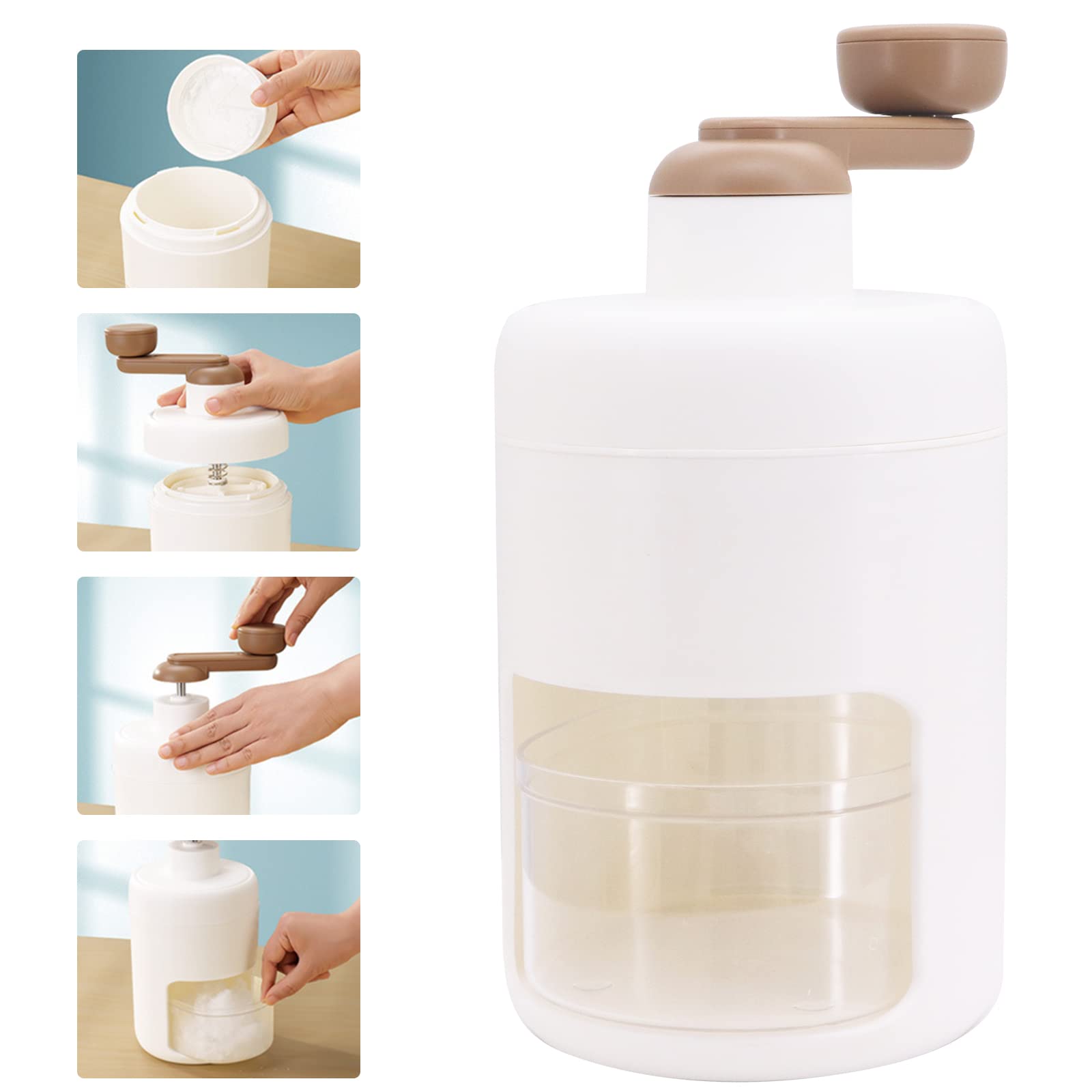 Beowanzk Manual Ice Crusher & Smoothie Maker - Portable Snow Cone & Slushie Machine for Home, BPA Free (White) - Perfect for Cocktails, Parties, and Summer Treats