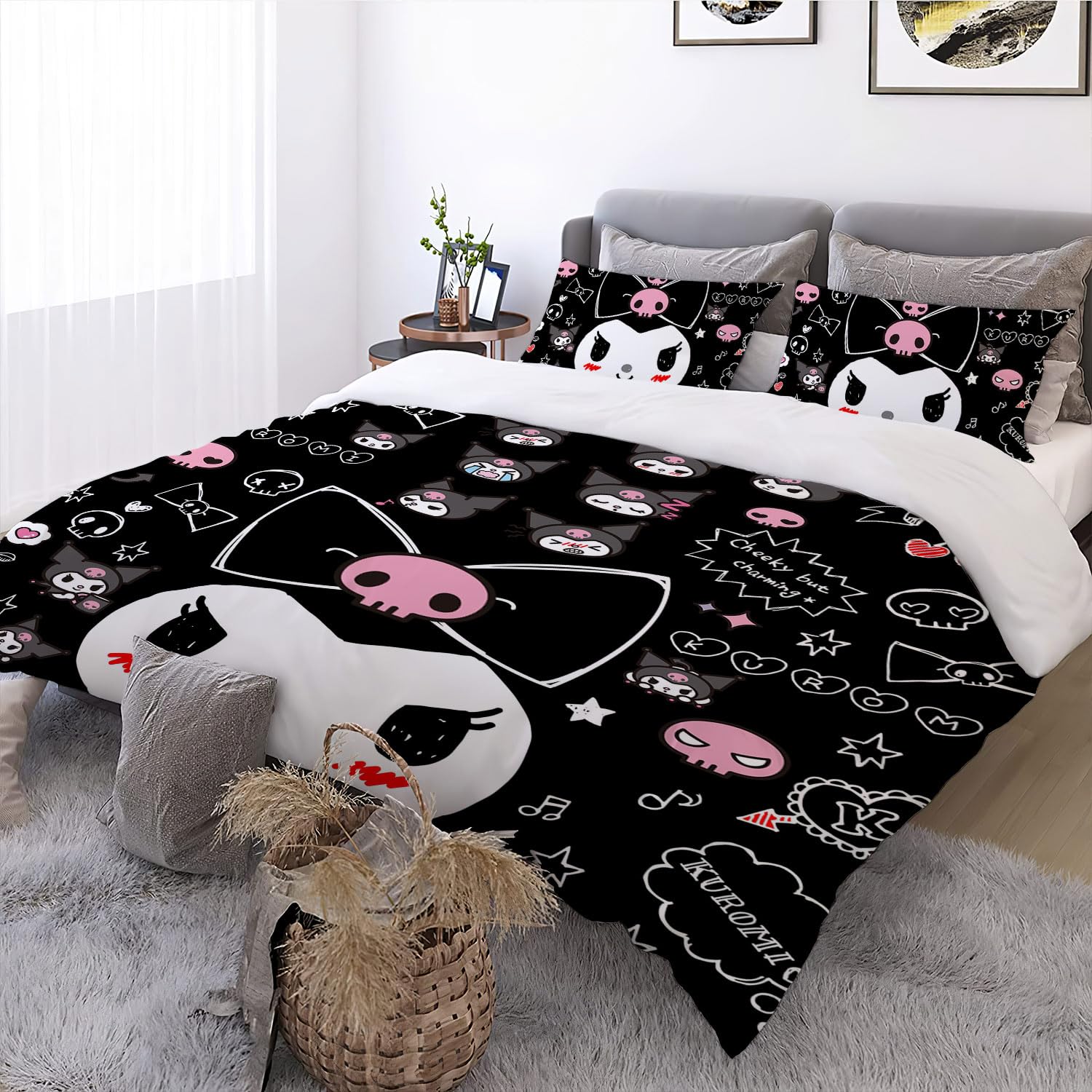 **Anime Duvet Cover Set Full Size - 3 Piece Soft Microfiber Cartoon Bedding with Zipper Closure - Includes 1 Comforter Cover & 2 Pillowcases - Perfect for Anime Fans, Kids & Teens Room Decor**