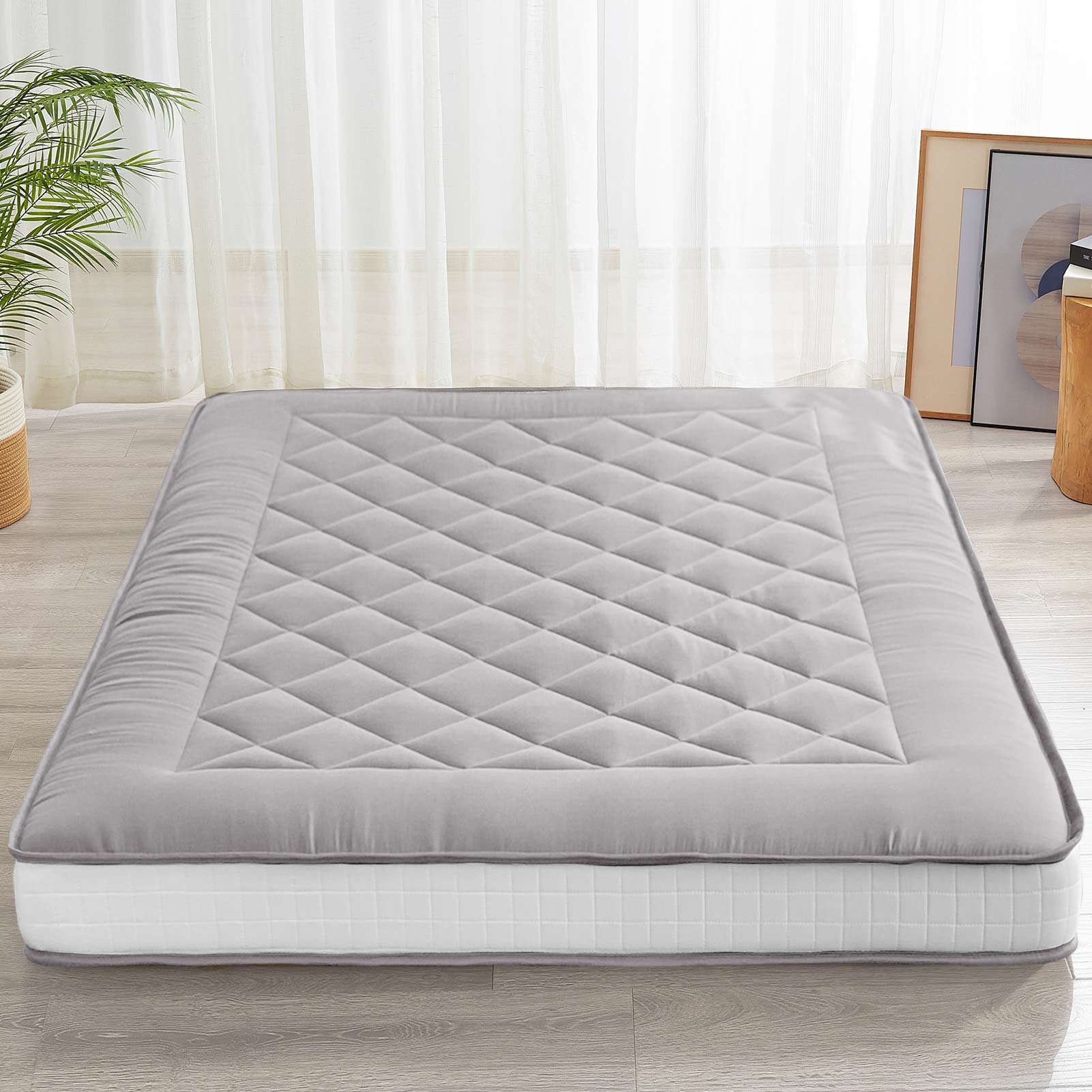 MAXYOYO 6-Inch Extra Thick Japanese Futon Mattress - Premium Diamond Quilted Floor Bed for Bedroom, Guest Room & Small Spaces - Breathable Cotton Fill, Grey - Perfect for Apartments, Dorms & Minimalist Living