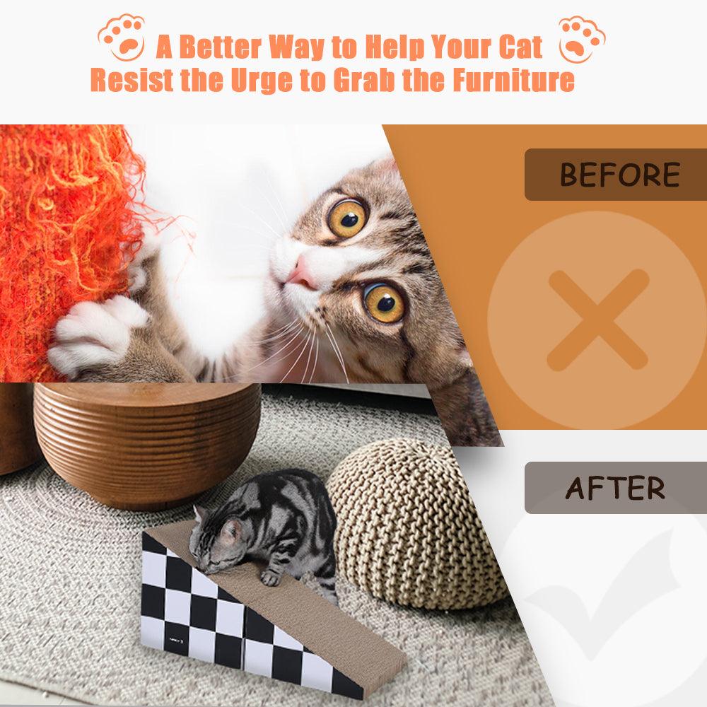 Durable Cat Scratching Board with Ball - 2-in-1 Triangle Cardboard Scratcher & Lounge Bed for Cats - Multiple Scratching Angles, Recyclable Furniture Protector (Black & White) - Perfect for Indoor Play & Sofa Protection