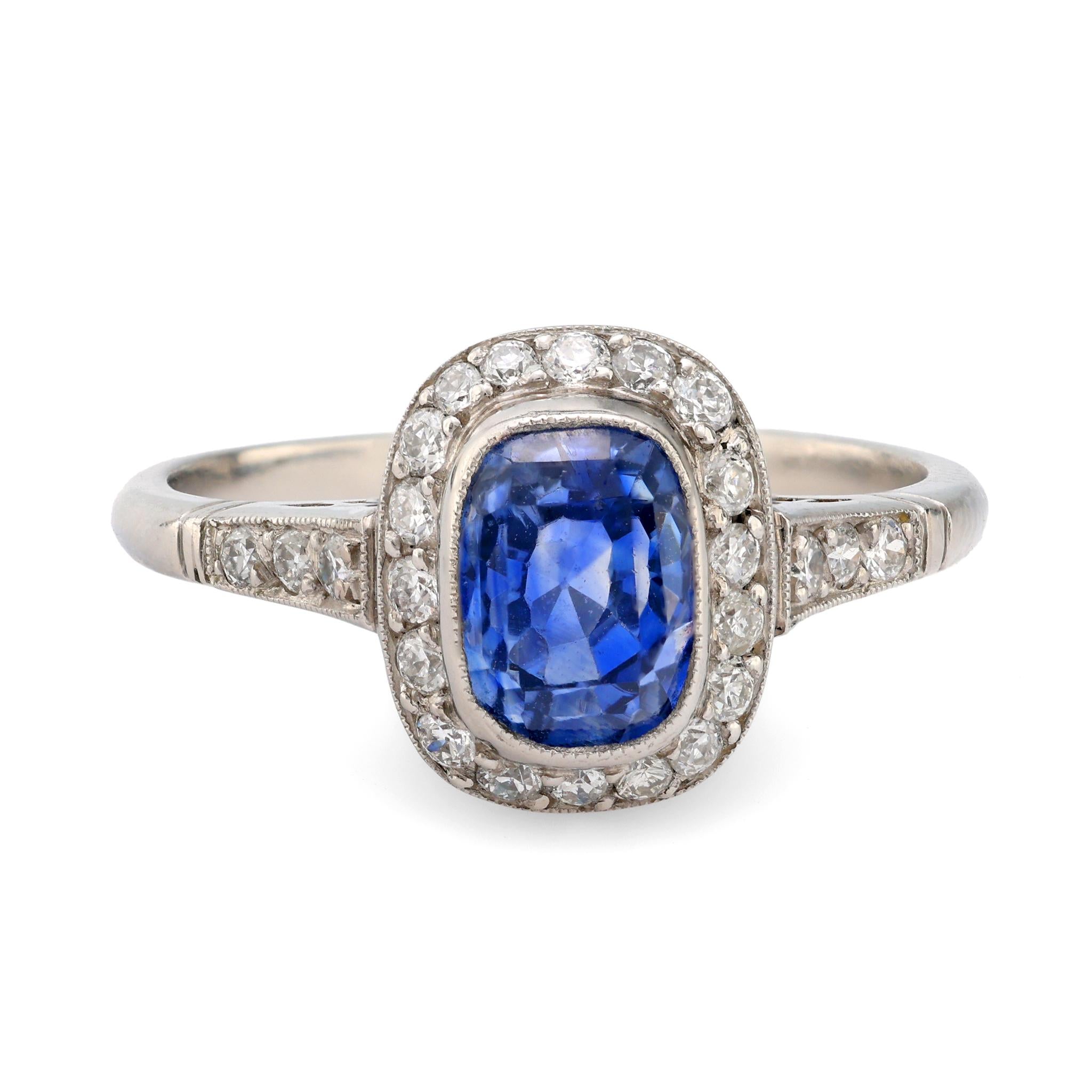 2.91 Carat Art Deco Sapphire and Diamond Platinum Halo Ring - Vintage Inspired Engagement & Wedding Jewelry for Women