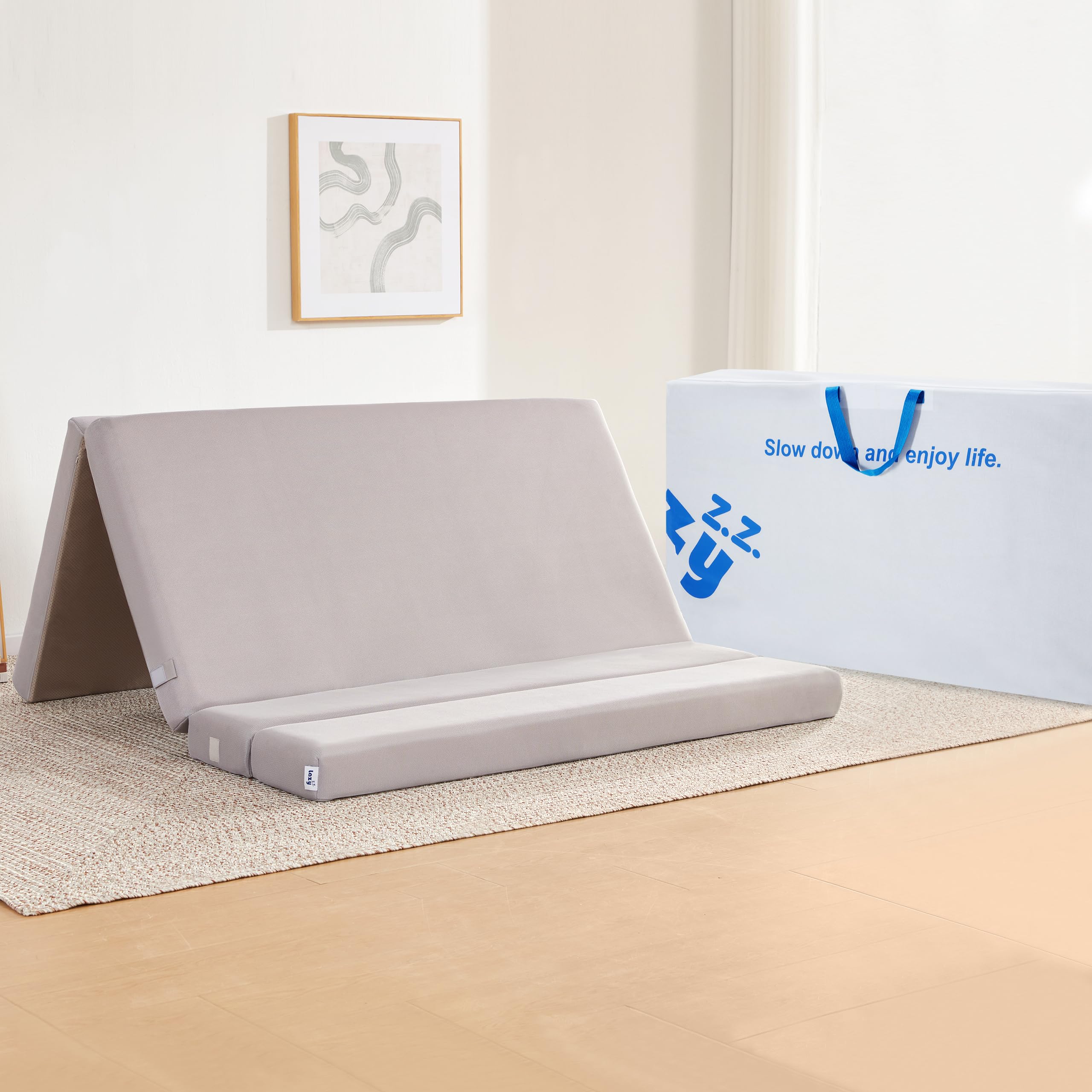 Foldable 4-Inch Queen Mattress - Portable Folding Floor Sofa Bed for Adults, Camping & Guest Use with Breathable Washable Cover & Headrest - Perfect for Home, Travel & Outdoor Adventures