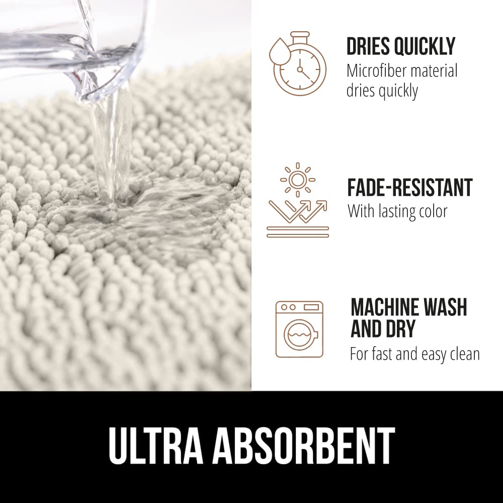 Gorilla Grip Bath Rug Mat 36x24 Inches - Super Soft Absorbent Chenille Shower Mat with Non-Slip Rubber Backing, Quick Dry Microfiber Bathroom Floor Rug, Machine Washable - Ivory Cream - Perfect for Bathroom, Shower, and Vanity Areas