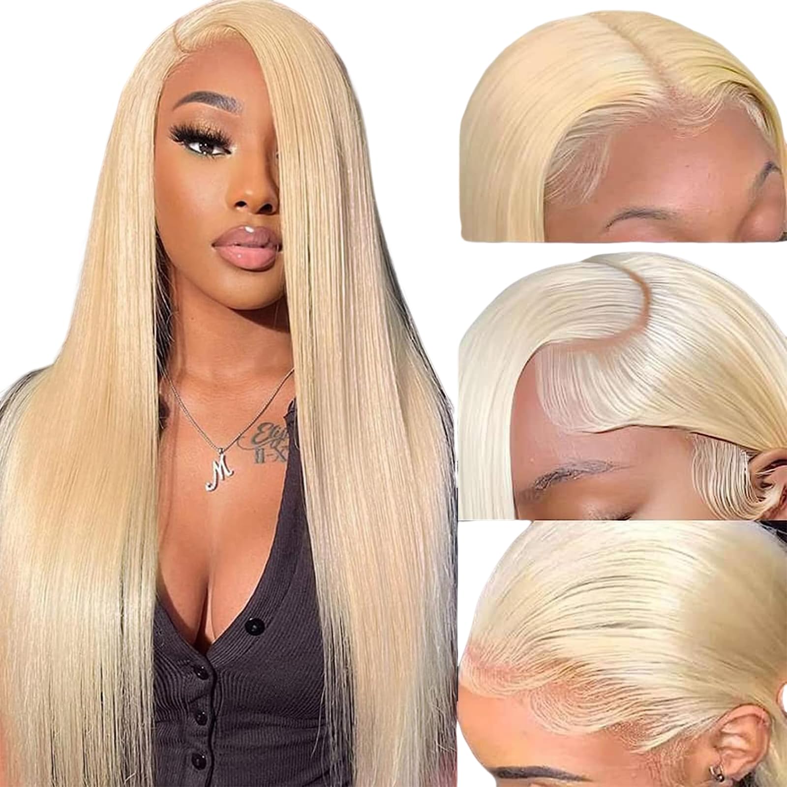 613 Lace Front Wig Human Hair 13x4 HD Transparent Straight Blonde Pre Plucked Glueless Wigs 180% Density - Perfect for Daily Wear, Cosplay, and Special Occasions