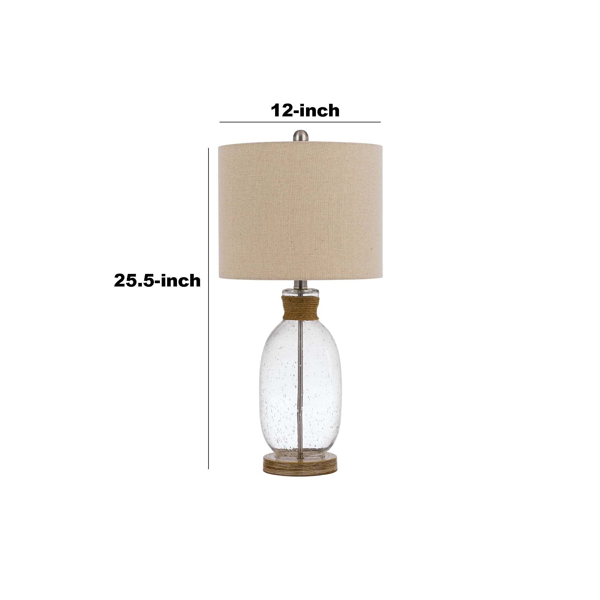 Benjara Beige Table Lamp with Bubble Glass Body & Rope Accent - Perfect for Bedroom Nightstand, Living Room End Table, or Office Desk Lighting