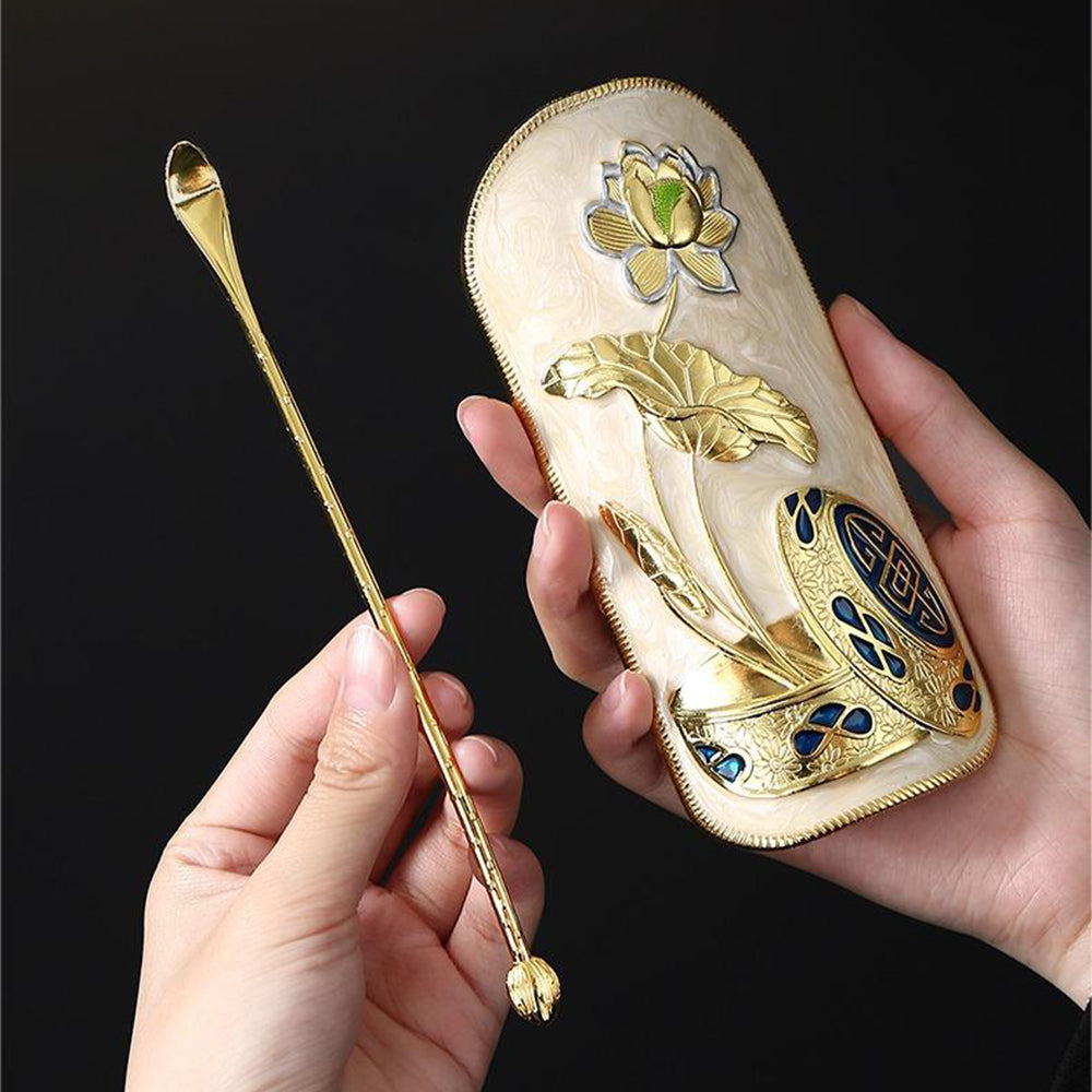 Premium Alloy Lotus Tea Scoop with Spoon - Perfect for Gongfu Tea Ceremony, Loose Leaf Tea Brewing & Tea Tasting Accessories