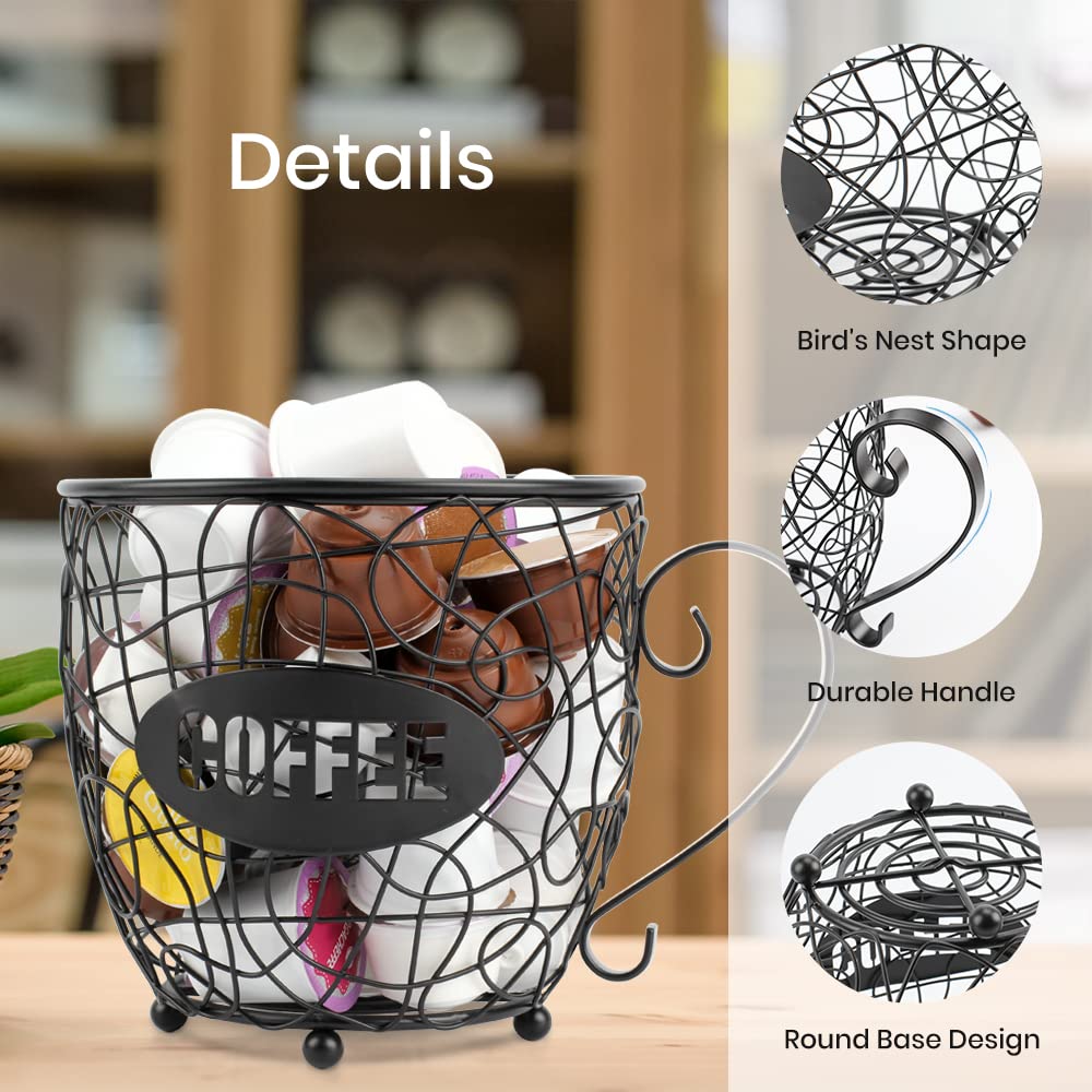 Large Capacity K Cup Holder for Keurig - Organizes 40 Coffee Pods on Countertop | Black Coffee Bar Accessory for Home & Office Use