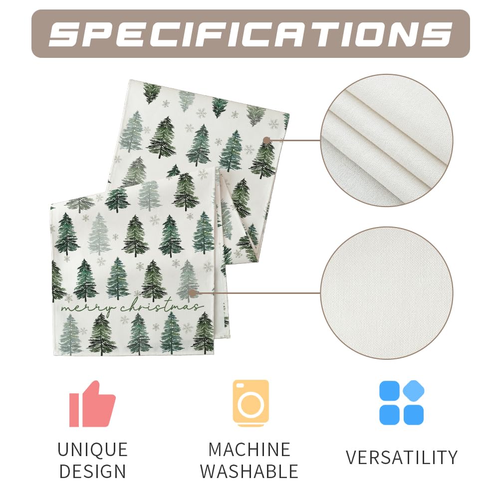 ARKENY 13x72 Inch Green Christmas Tree Table Runner - Holiday Indoor Outdoor Table Decoration for Home - Perfect for Christmas Dinner, Party & Winter Home Decor