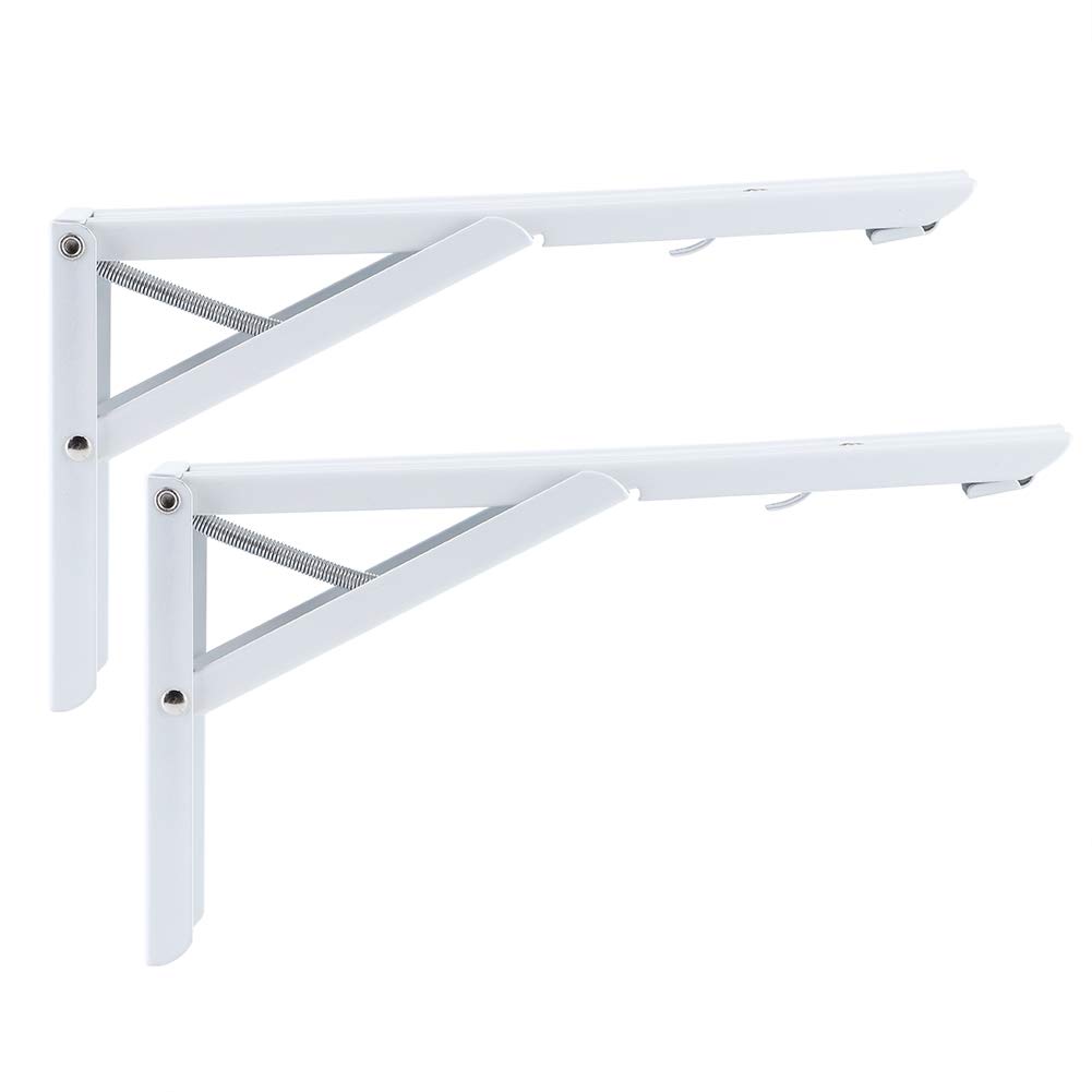 Adjustable Telescopic Metal Folding Shelf Brackets - Heavy Duty White Wall Mount Supports for Microwave Oven, Bookshelf, Kitchen & Bathroom Storage (2-Pack) - AlvinliteHome - Space Saving Home Organization Solution