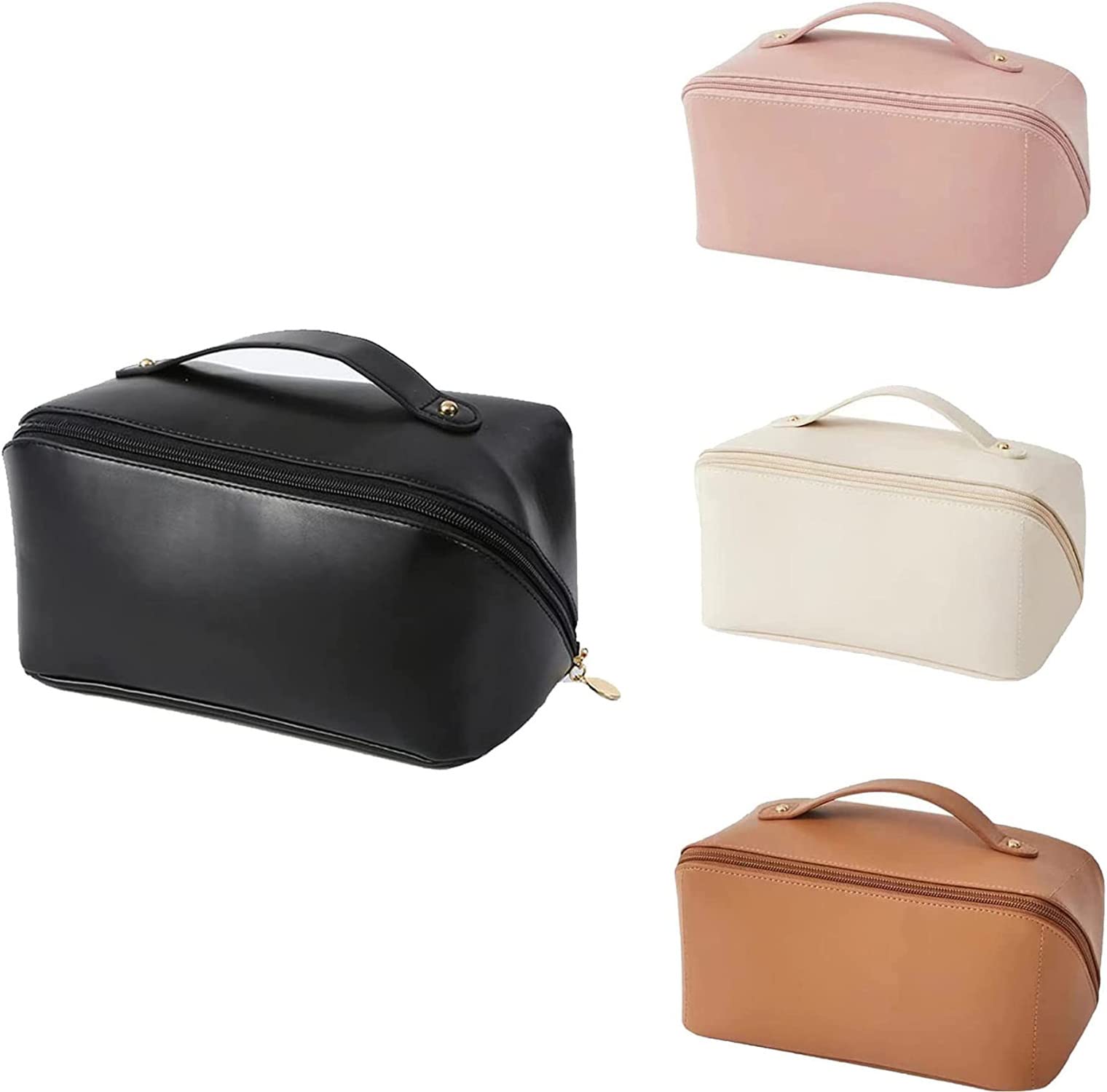 Large-Capacity Waterproof Leather Makeup Bag for Women - Travel Cosmetic Organizer with Multifunctional Storage for Skincare, Cosmetics & Toiletries (Black) | Perfect for Vacation, Gym & Daily Use
