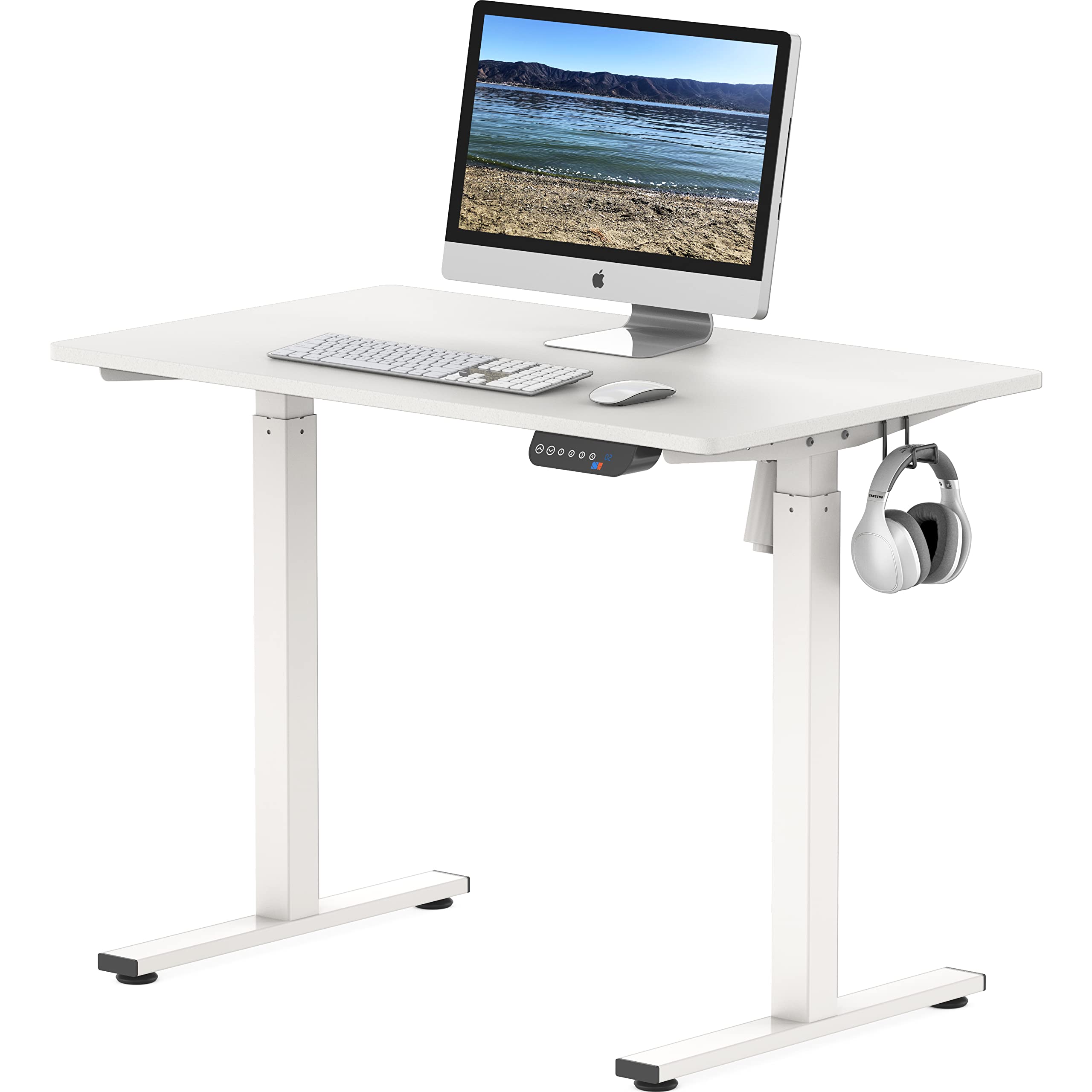 SHW 40-Inch Electric Height Adjustable Standing Desk with Memory Preset & Cable Management - Ergonomic Home Office Desk for Work from Home & Gaming (White)