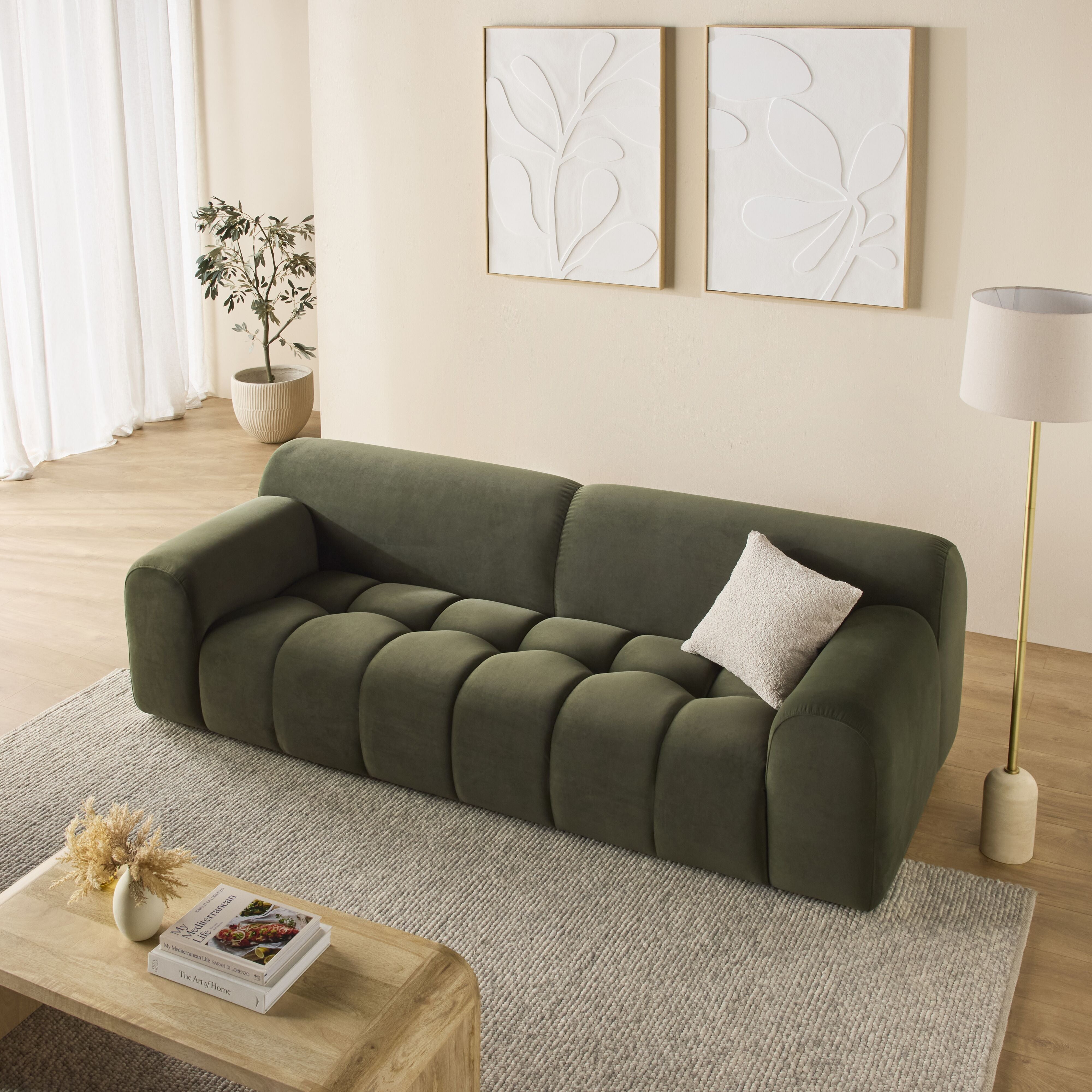 Alexis 2.5 Seater Velvet Sofa with Eucalyptus Wood Frame - Modern Living Room Furniture for Small Spaces & Apartments