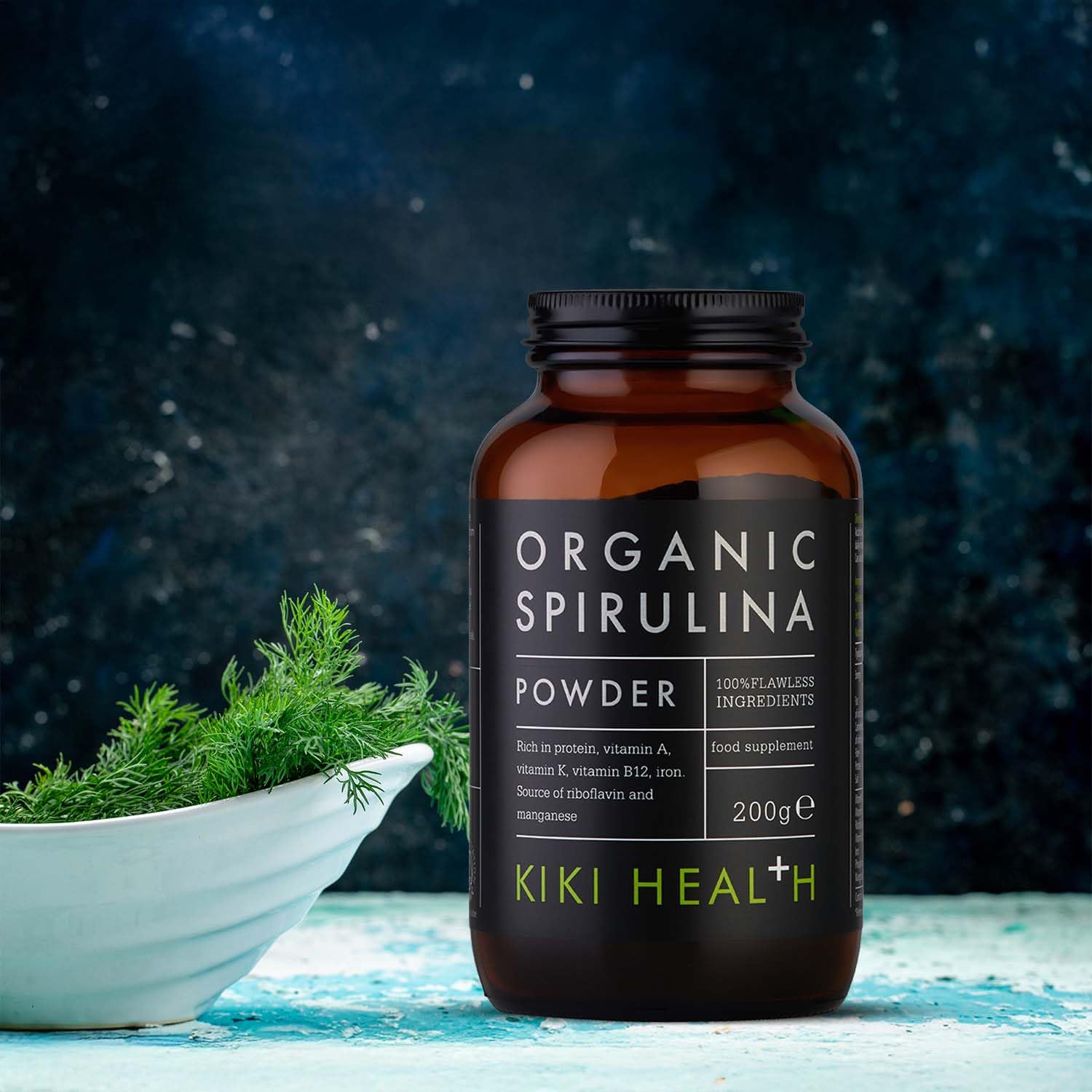 KIKI Health Organic Spirulina Powder 200g - Premium Superfood for Immune Support & Energy Boost - Rich in Protein, Vitamins A, K, B12 & Iron - Vegan & Vegetarian Friendly - Great for Smoothies, Juices & Wellness Shots