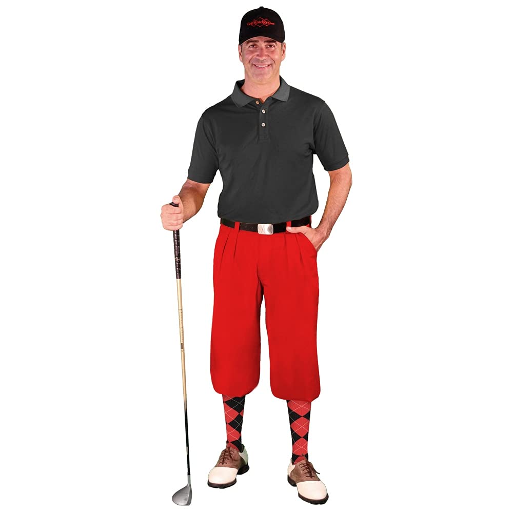 **Men's Stylish Outfit Set - Red Microfiber Polo Shirt, Limited Edition Ball Cap & Over-The-Calf Argyle Socks | Perfect for Golf, Casual Wear & Outdoor Activities**