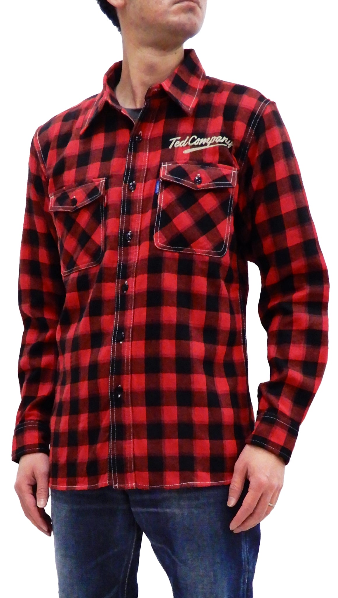 Tedman Custom Embroidered Plaid Flannel Shirt for Men - Long Sleeve Button Down Shirt in Red/Black Checkered Pattern - Perfect for Casual Wear, Outdoor Activities & Fall Fashion (TNS 700)