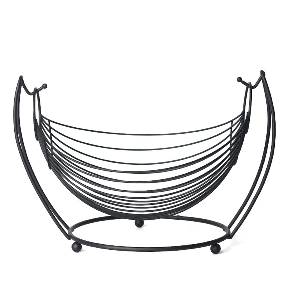 Stainless Steel Fruit Bowl - Modern Kitchen Fruit Basket for Countertop, Vegetable Storage Basket with Display Tray - Perfect for Dining Table, Pantry Organization & Fresh Produce Display (Black)