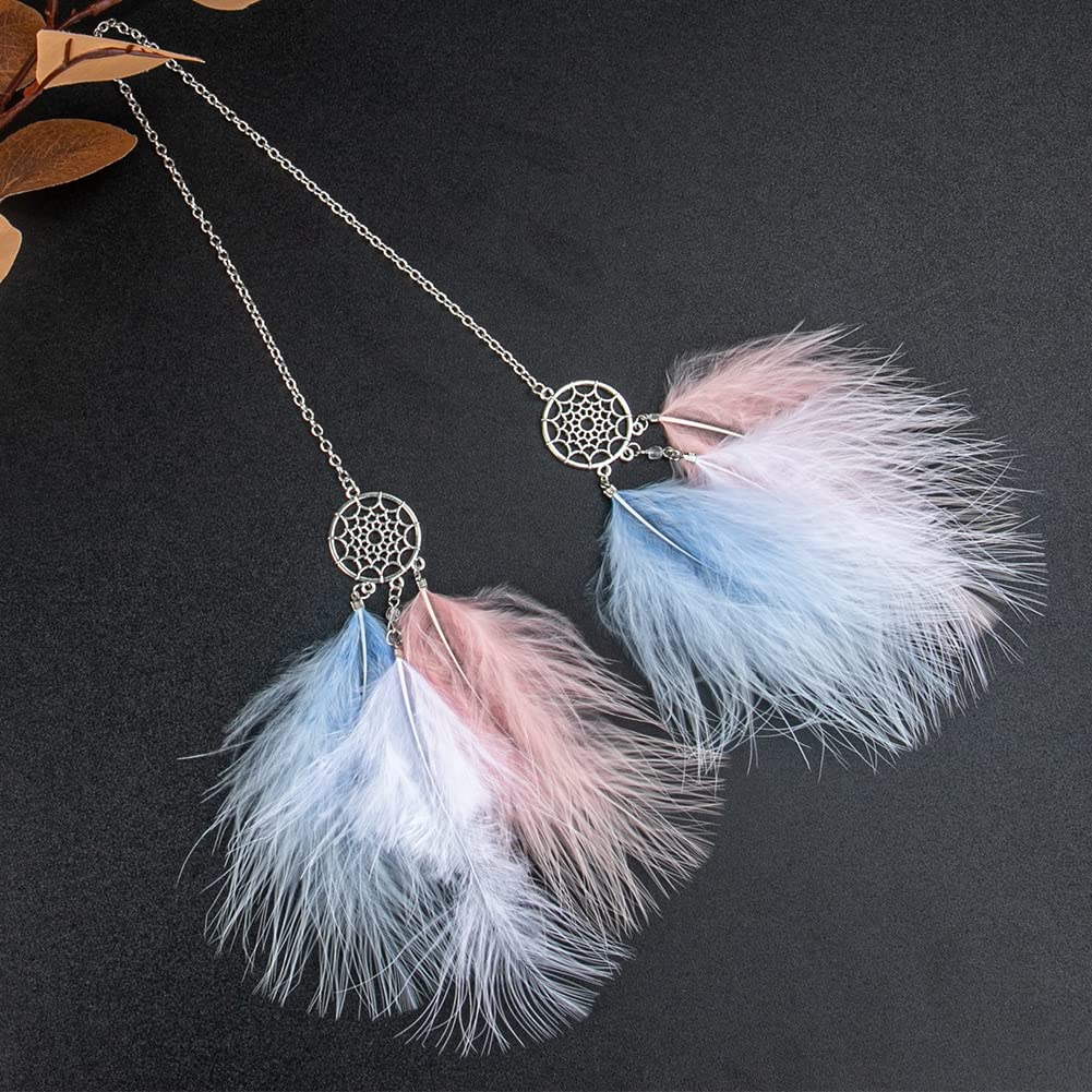 Creative Hollow Moon Feather Car Rear View Mirror Pendant - Stylish White & Blue Hanging Car Accessory for Interior Decoration & Gift Giving