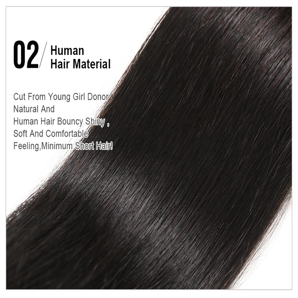 12A Straight Bundles Human Hair - 100% Unprocessed Brazilian Virgin Hair (22, 24, 26, 28 Inches) - Natural Black Color - Perfect for Sew-in Weaves, Clip-in Extensions & Ponytails - Salon Quality Raw Hair for Styling & Volume