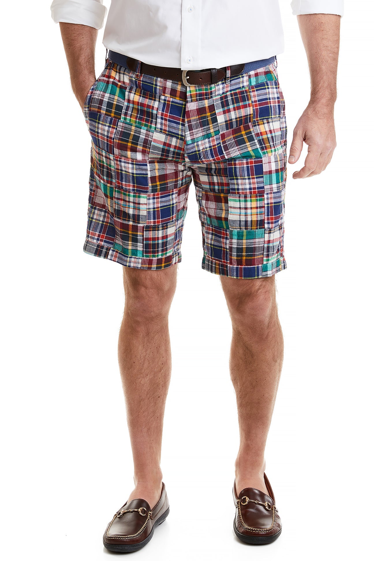 Cisco Short Stretch Twill Rockport Patch Madras Shirt - Comfortable Casual Button-Up for Men | Perfect for Office, Travel & Outdoor Activities