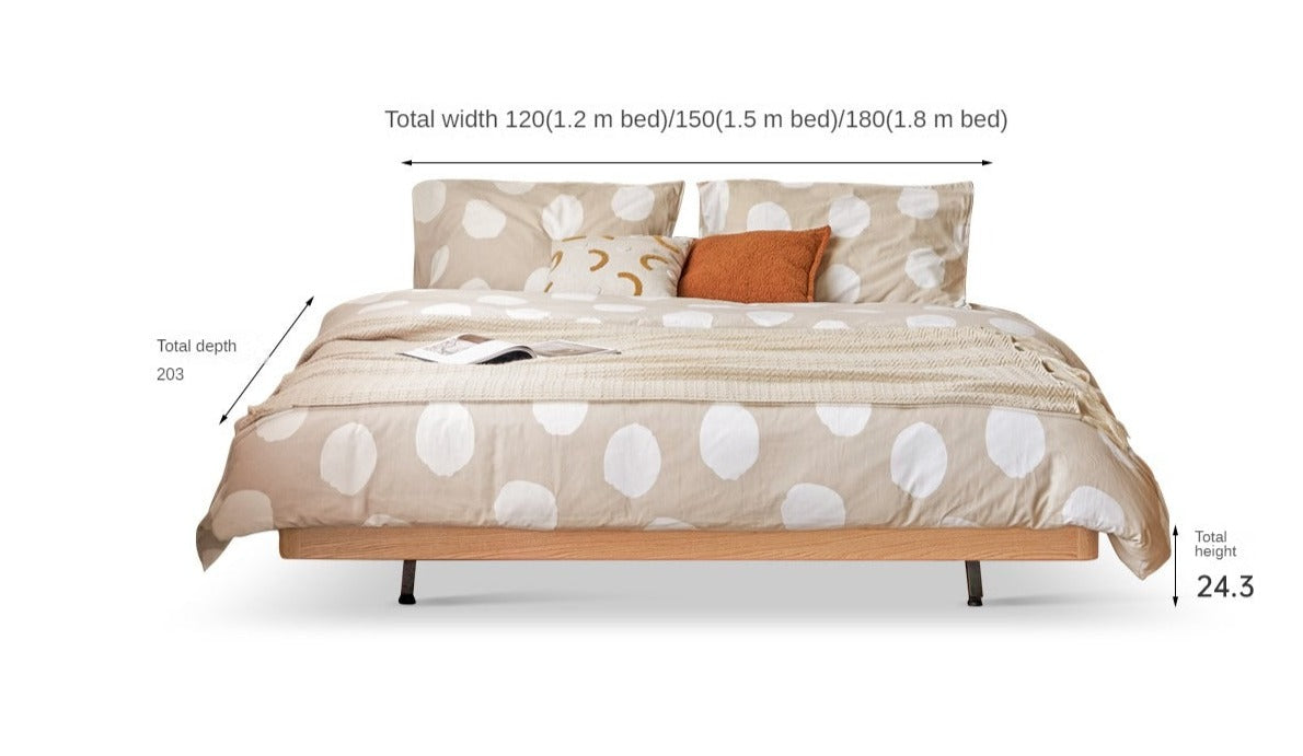 Solid Oak Wood Platform Bed - Headboard Free Modern Design with Night Light - Perfect for Bedroom, Guest Room & Small Spaces