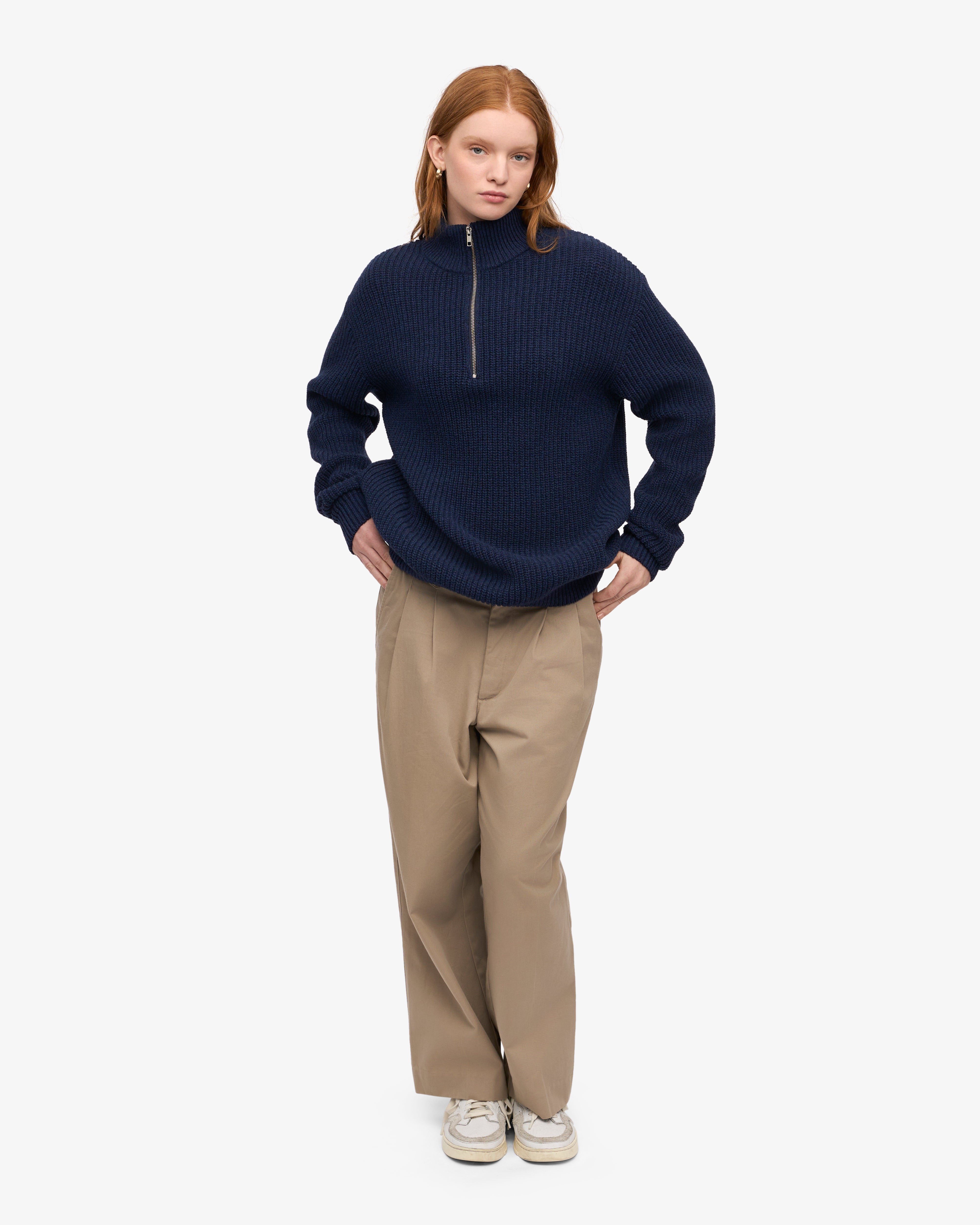 Premium Merino Wool Quarter Zip Sweater for Men - Navy Blue | Warm & Breathable Layering for Outdoor Hiking & Casual Wear