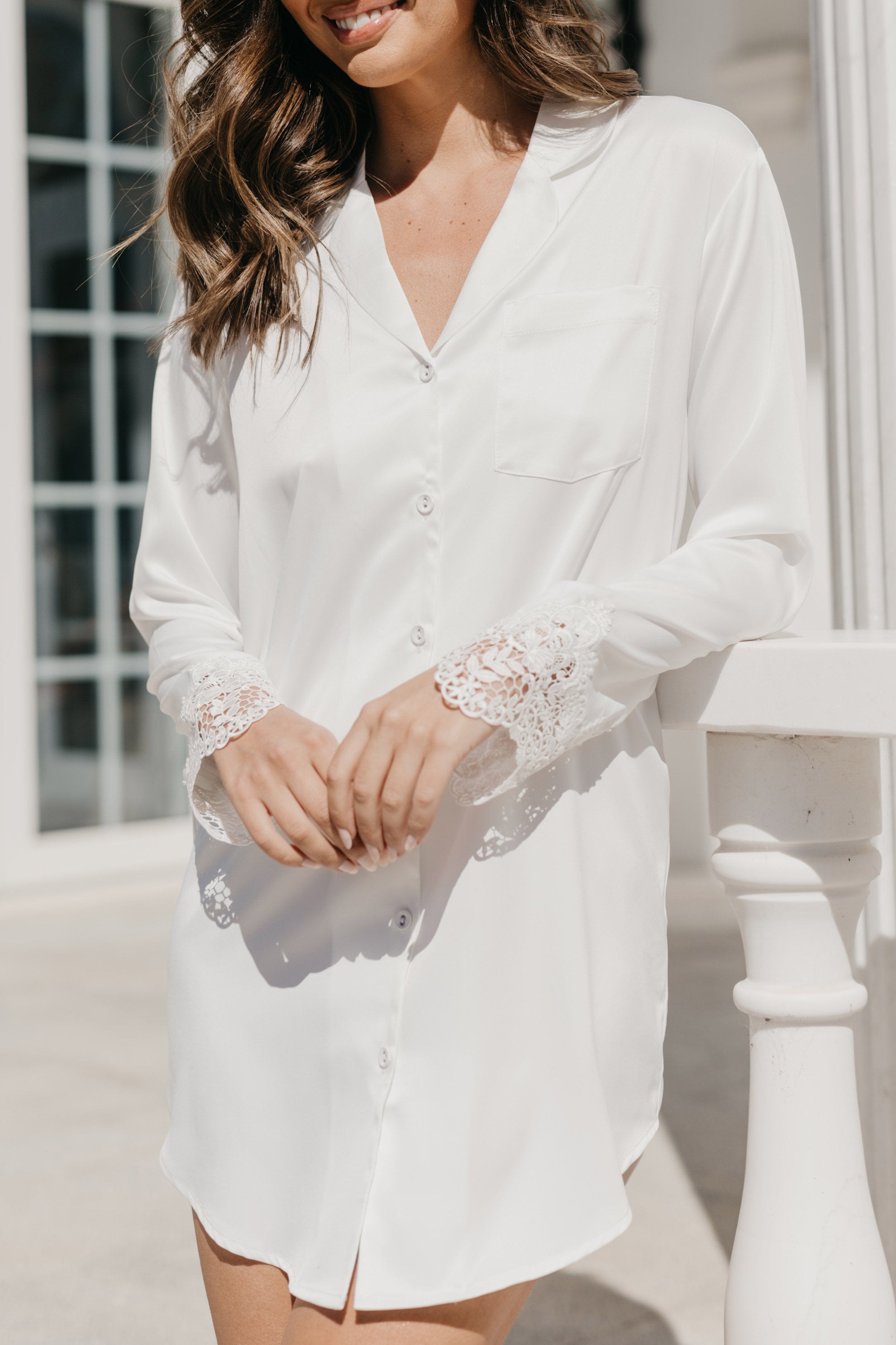 Ina Satin Lace Trim Sleep Shirt for Women - Soft Comfortable Nightwear for Lounge & Sleep - Perfect for Relaxing at Home or Romantic Evenings