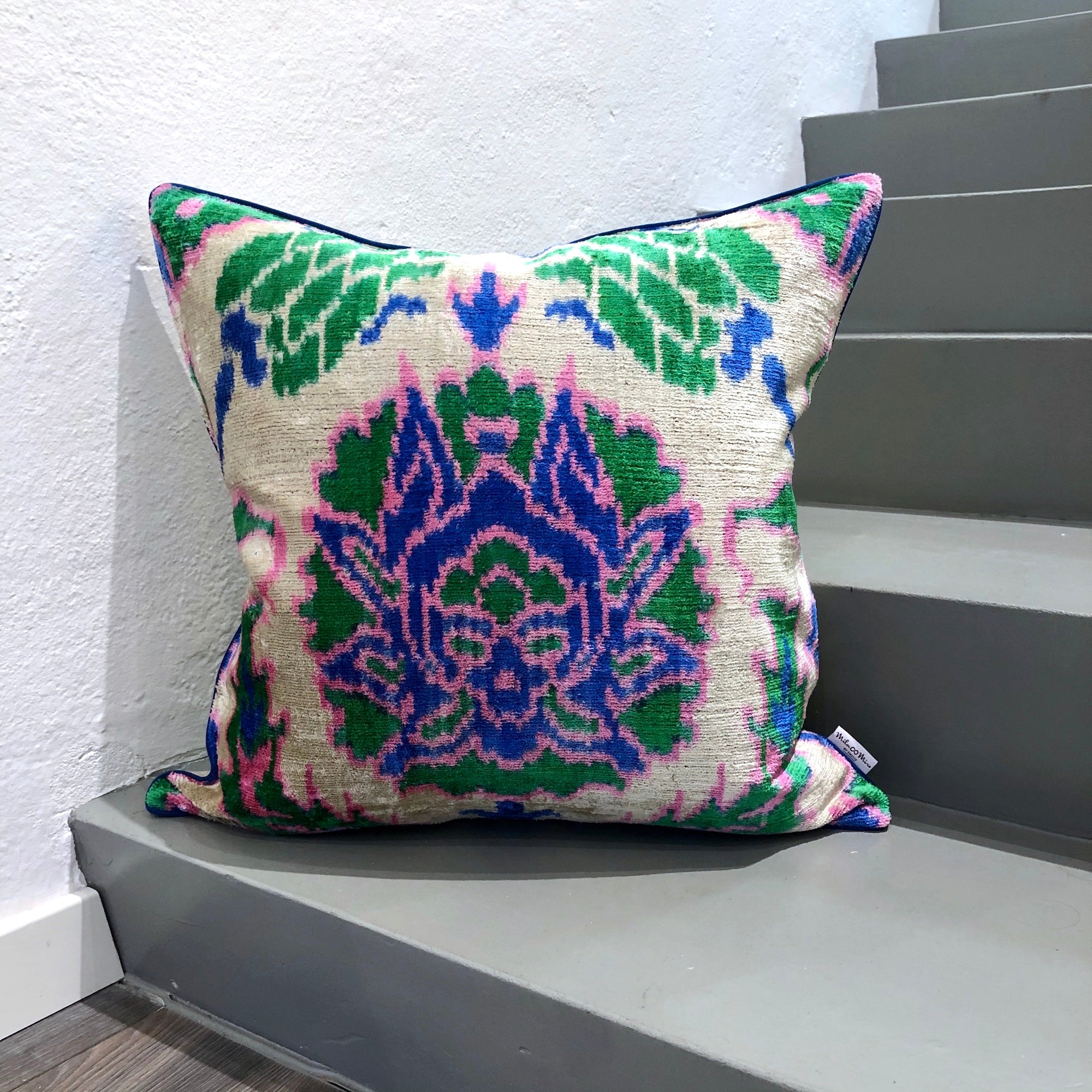 Velvet Ikat Cushion Foxie - Soft Decorative Throw Pillow for Sofa, Bed & Home Decor | Luxury Velvet Pillow Cover with Fox Design | Perfect for Living Room, Bedroom & Nursery Decor