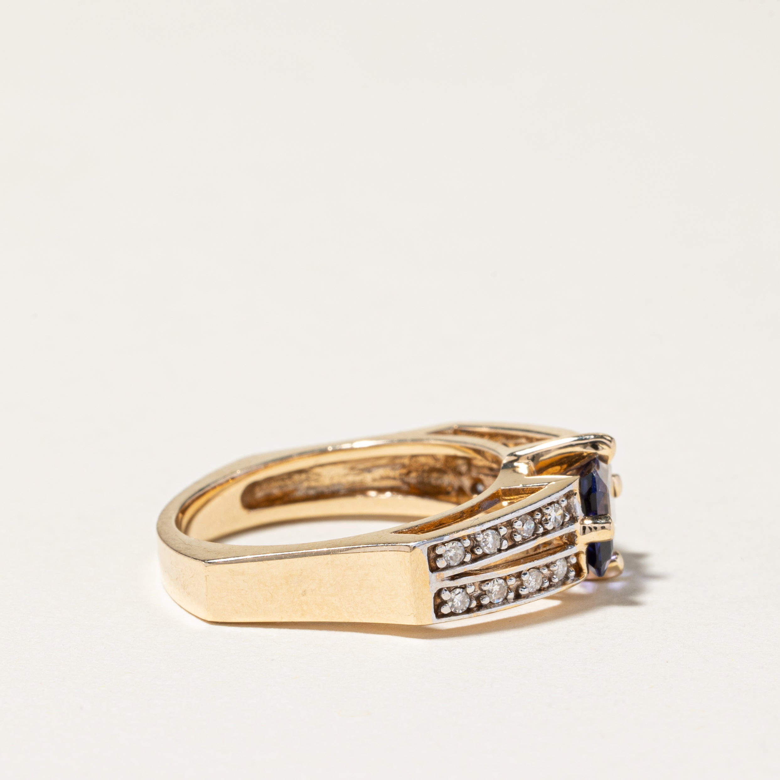 14K Yellow Gold Iolite and Diamond Ring - 1.13ct Iolite with 0.16ctw Diamonds - Size 8 | Elegant Engagement, Anniversary or Gift Jewelry for Women