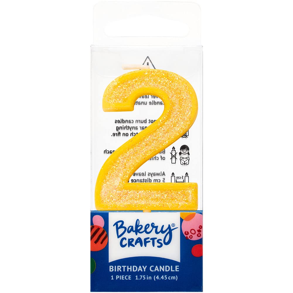 2 Mini Yellow Glitter Number Cake Toppers with Candles - Birthday Party Decorations (12/Pack) - Perfect for Birthday Cakes, Cupcakes, and Anniversary Celebrations