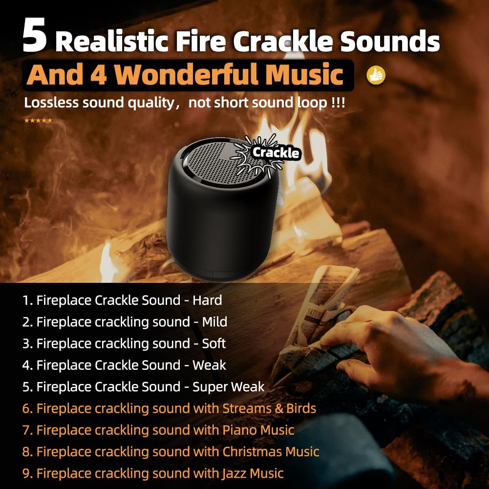 Realistic Fireplace Crackler Sound Box with Remote - 2-in-1 Rechargeable Fire Crackling Sound Machine for Electric & Gas Fireplaces | Perfect for Home Relaxation, Meditation & Cozy Winter Nights
