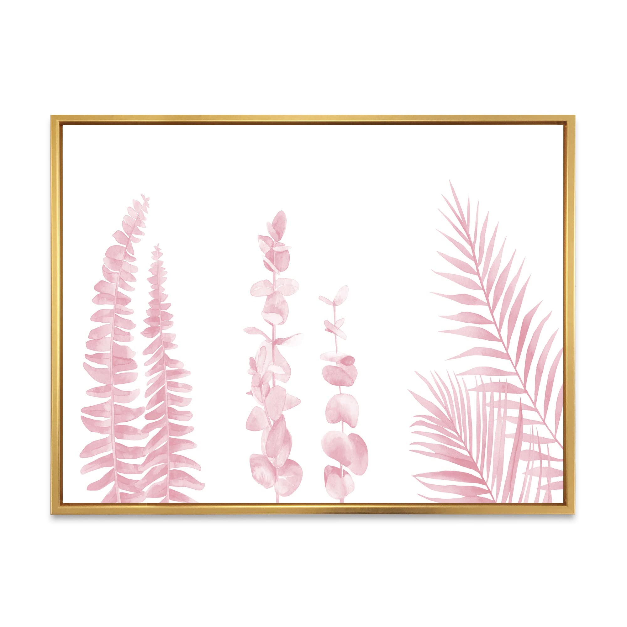DesignQ Blush Pink Eucalyptus and Palm Branches Framed Canvas Wall Art Print - Shabby Chic Home Decor for Living Room, Bedroom & Office