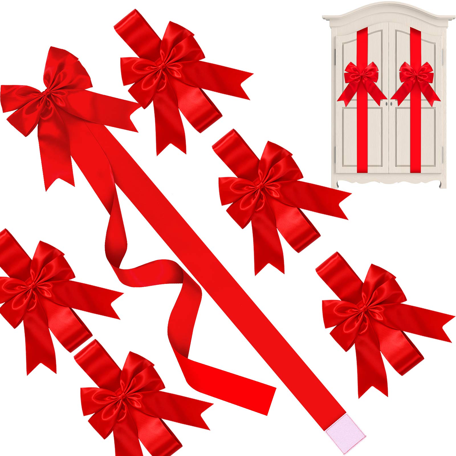WILLBOND 4-Piece Large Christmas Ribbon Bows Set - Decorative Holiday Door & Cabinet Decor for Xmas Tree, Gift Wrapping & Party Supplies (Red)