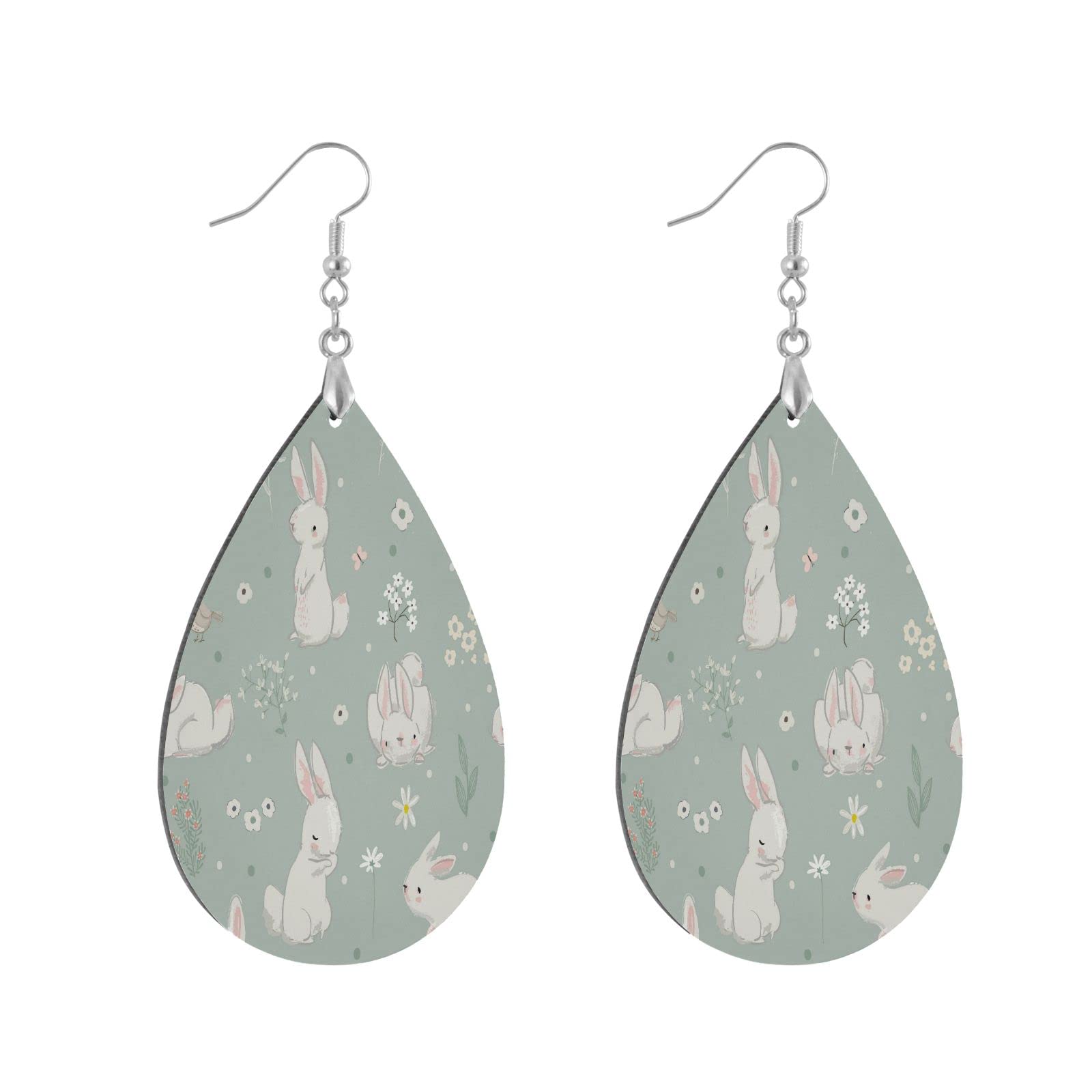 Cute Bunny Rabbit Teardrop Dangle Earrings - Lightweight Wooden Drop Earrings for Women & Girls | Stylish Animal Jewelry Gift | Perfect for Casual Wear, Parties & Everyday Fashion