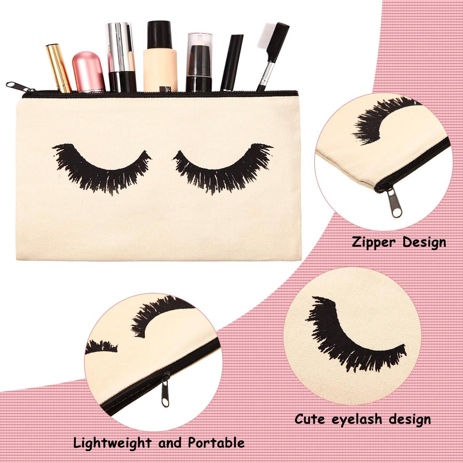 18-Piece Canvas Eyelash Makeup Bags with Zipper - Travel Cosmetic Pouches for Women & Girls (Beige, Small) - Perfect for Lash Extensions, Beauty Storage & Toiletry Organization