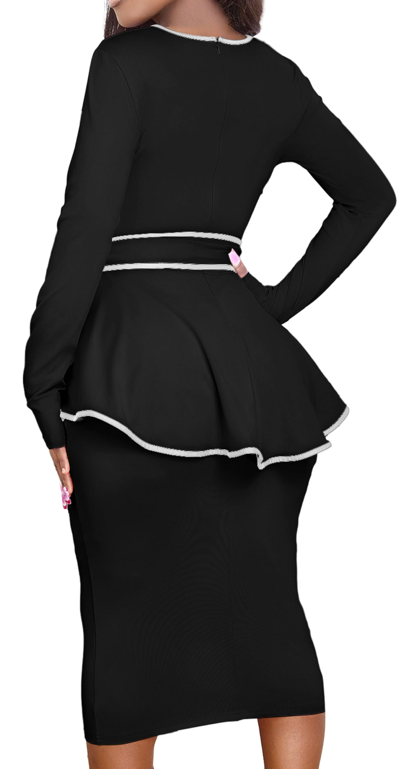 Elegant Peplum Dresses for Women - Business Casual Knee-Length Vintage Bodycon Dress - Perfect for Office Wear, Cocktail Parties & Date Nights