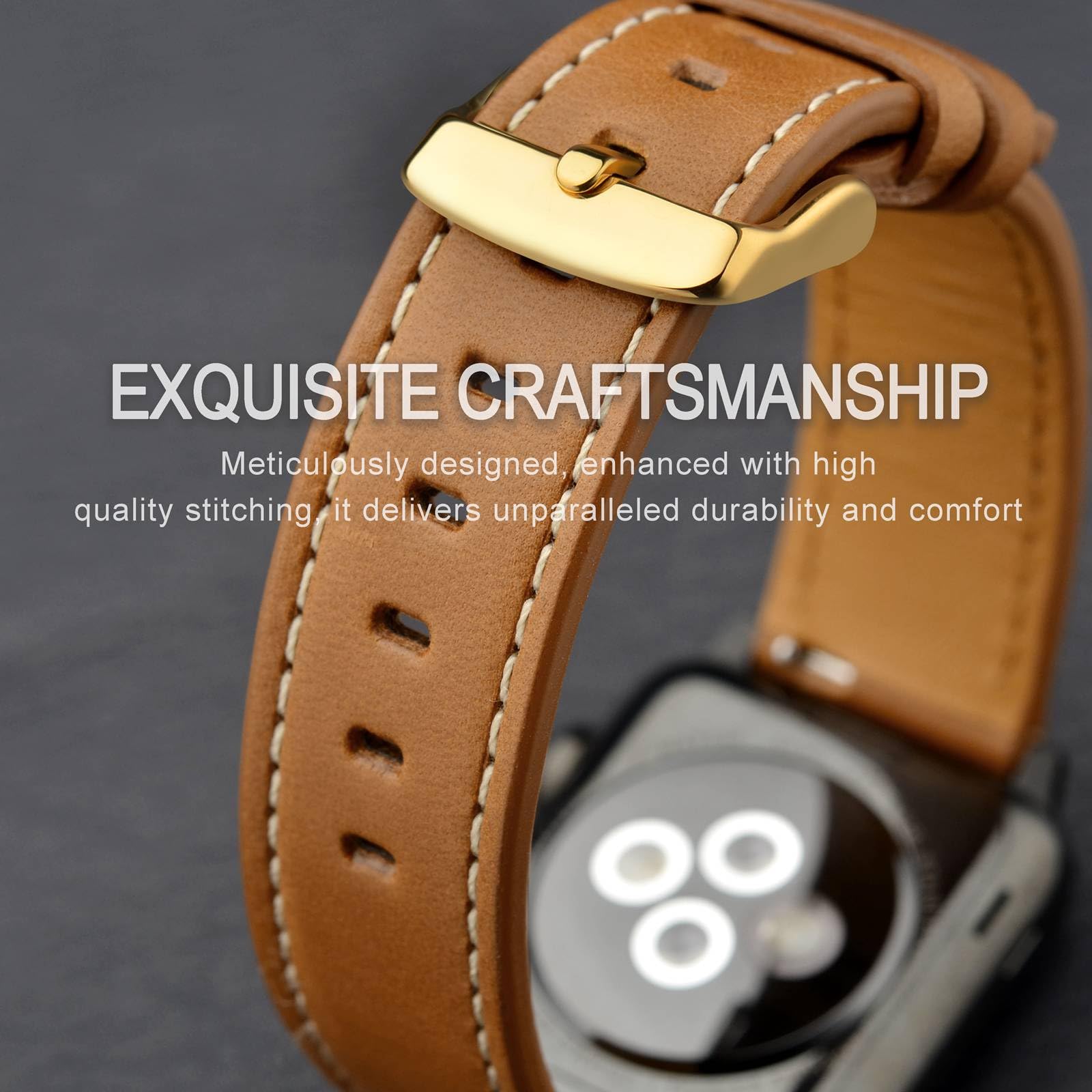 ANNEFIT 21mm Genuine Leather Watch Band with Gold Buckle - Quick Release Replacement Strap (Gold Brown) for Men & Women - Perfect for Dress Watches, Business Attire & Everyday Wear