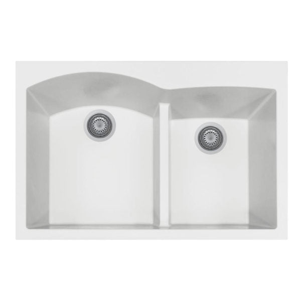 Hamat SIO 3322DATR WH Topmount Double Bowl Granite Kitchen Sink in White - Perfect for Modern Kitchens, Restaurant Prep & Busy Households