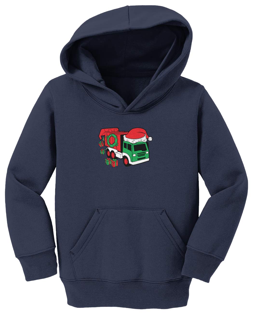 Christmas Garbage Truck Fleece Hoodie for Toddlers & Kids - Festive Wreath Lights Design - Perfect for Holiday Parties & Family Photos