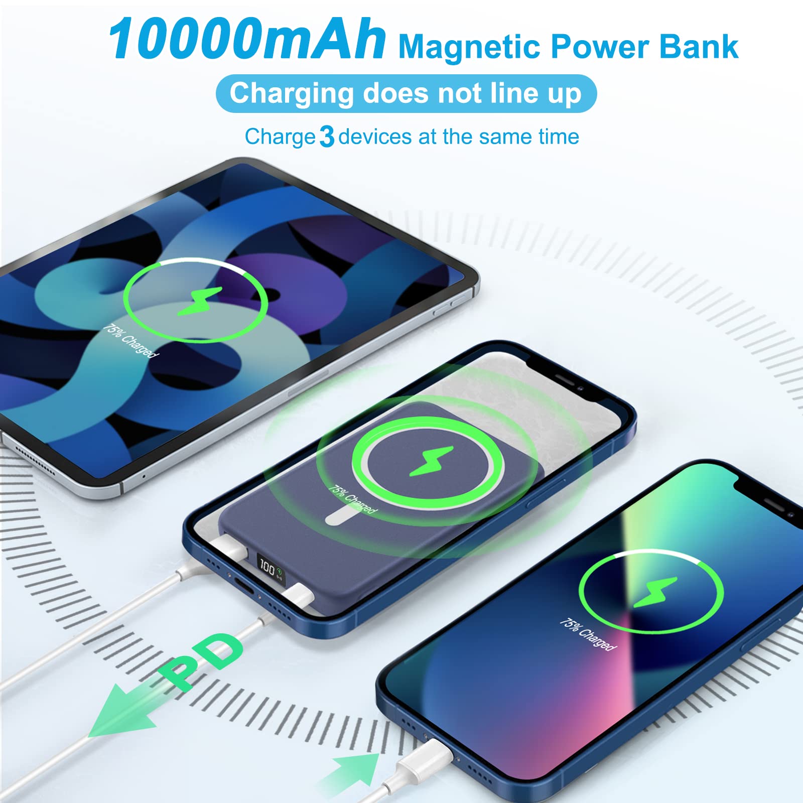 AOGUERBE 10000mAh Magnetic Wireless Power Bank with LED Display - 22.5W PD Fast Charging, USB-C Portable Charger Compatible with iPhone 16/15/14/13/12 Pro/Mini/Pro Max - Perfect for Travel, Office & Outdoor Activities