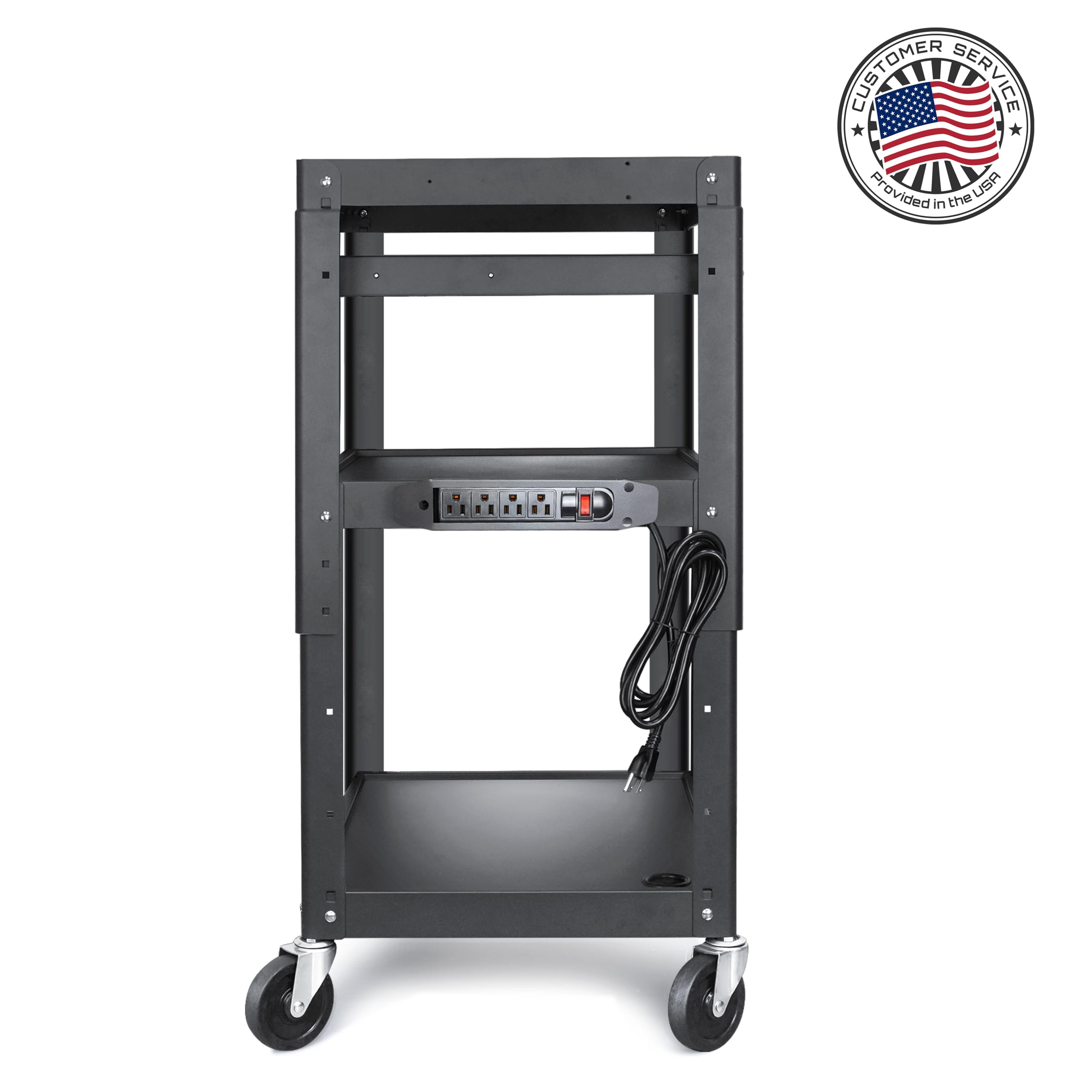 AV Presentation Cart Stand for Video Projector, TV, Laptop, Printer - Heavy Duty Metal Rolling Cart with Adjustable Shelves, 4 Wheels & Power Outlets (300 lbs Capacity, 5.75ft Cord, Black) - Perfect for Classrooms, Offices & Conference Rooms